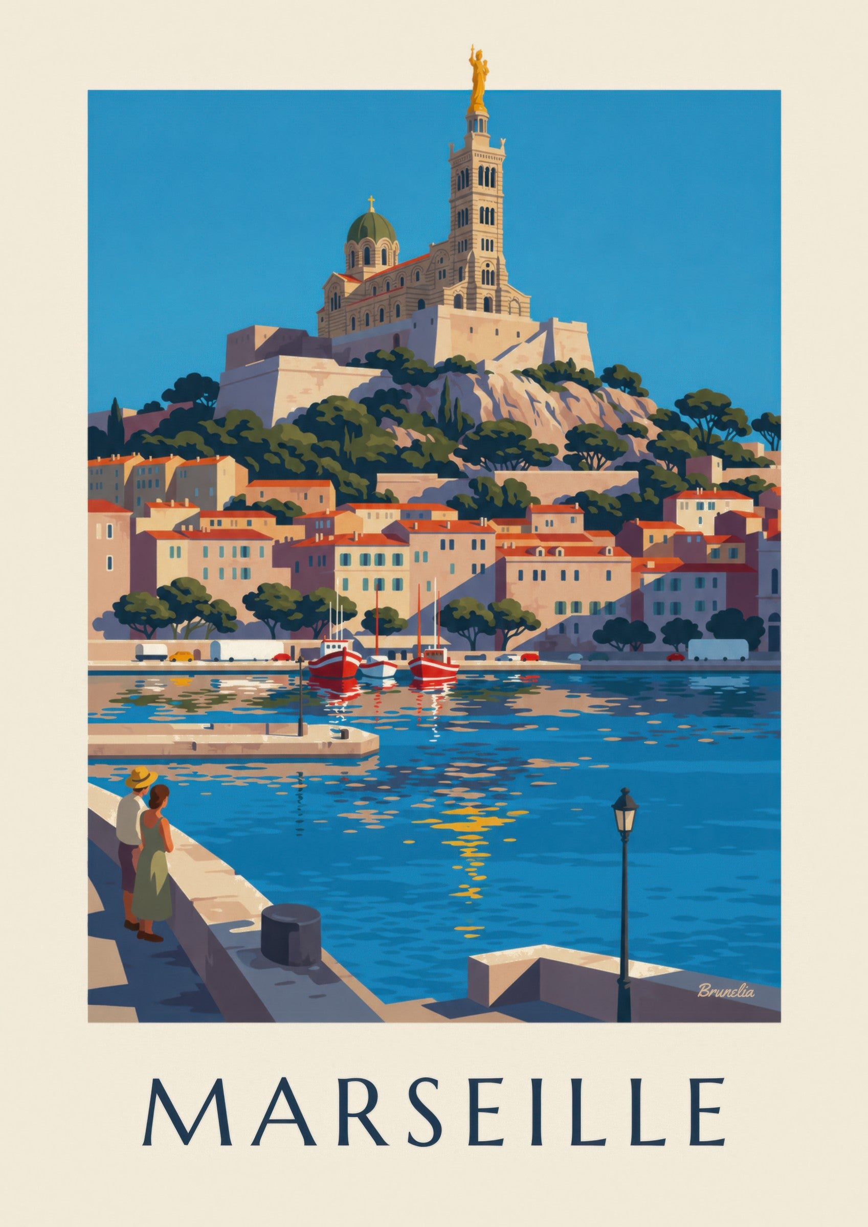 Affiche Notre-Dame-de-la-Garde à Marseille : détail en gros plan