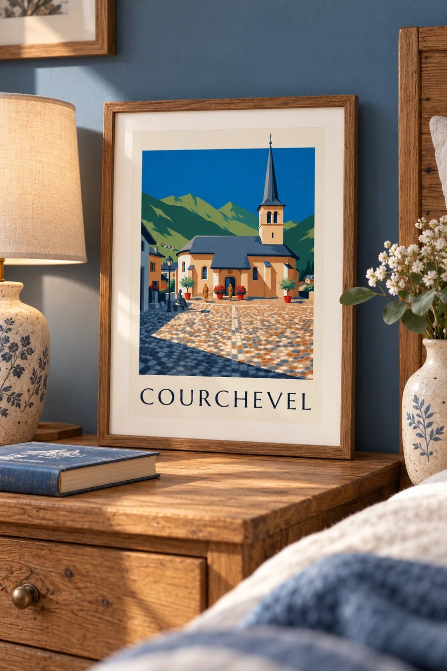 Affiche Courchevel, église de Saint-Bon : petit format A4 encadré