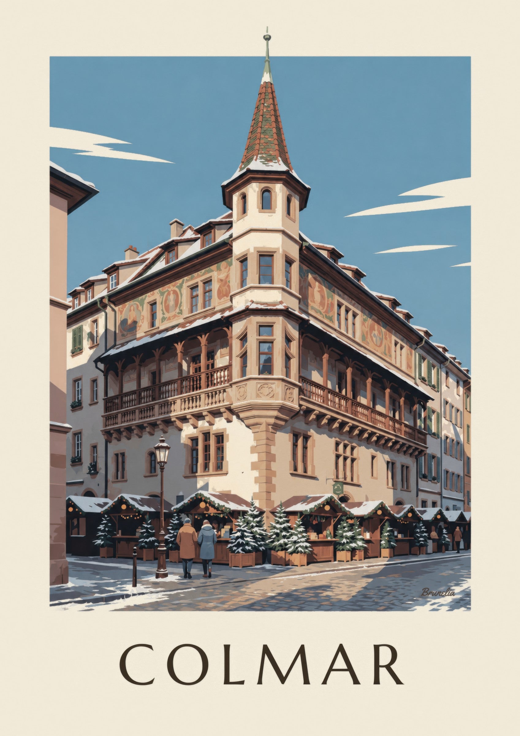 Stampa della Casa Pfister di Colmar a Natale: dettaglio in primo piano