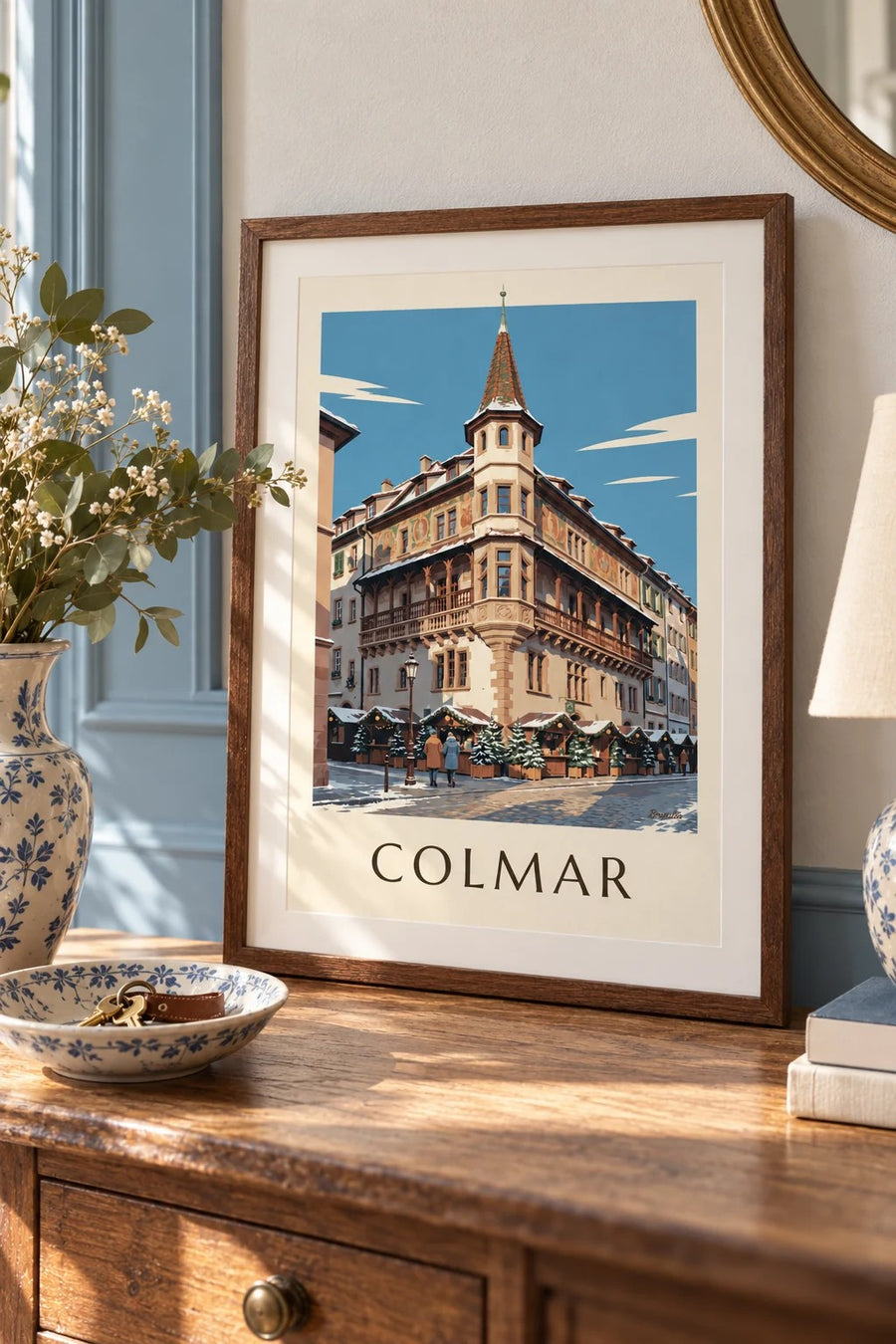 Affiche Maison Pfister à Colmar à Noël : petit format A4 encadré