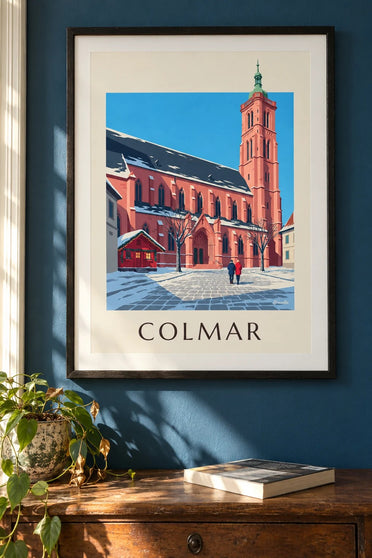 Stampa della collegiata di San Martino di Colmar in inverno : incorniciato alla parete