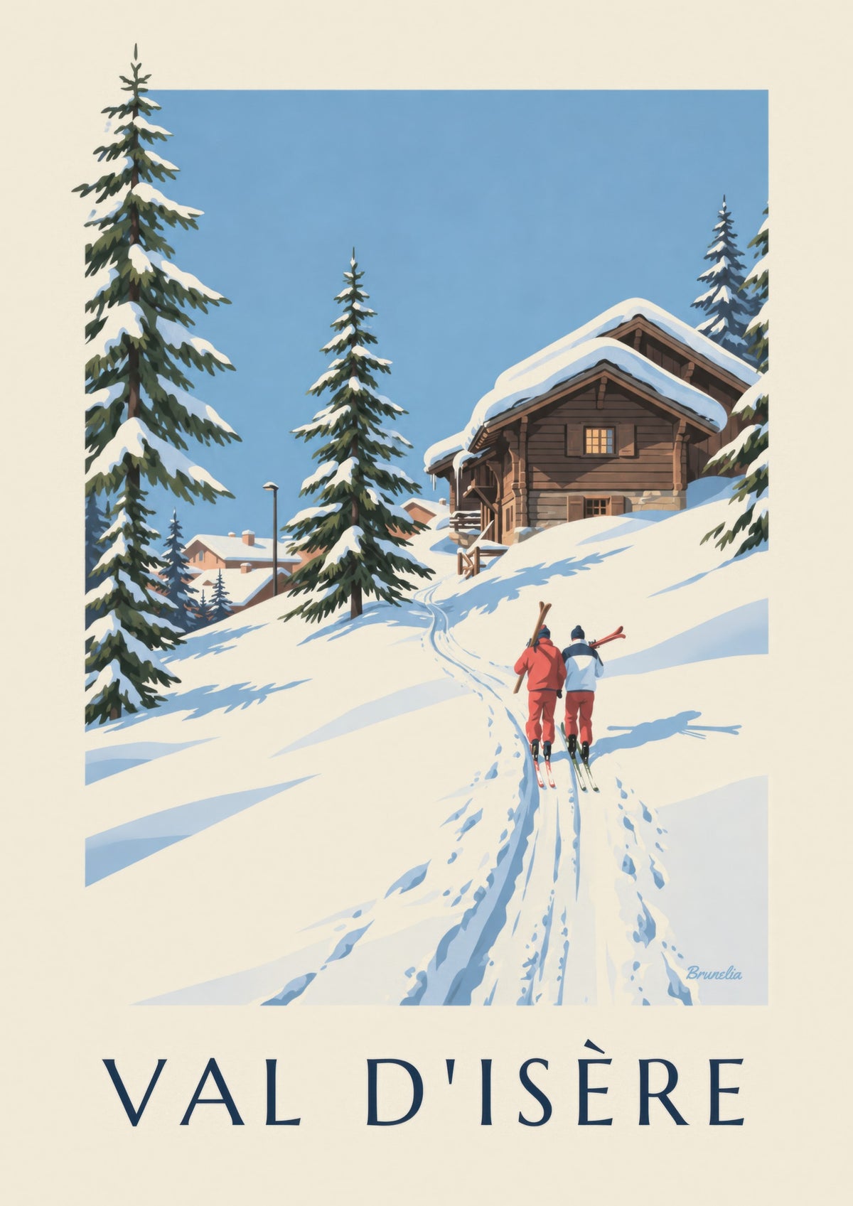 Poster Val d’Isère, Skifahrer im Schnee
