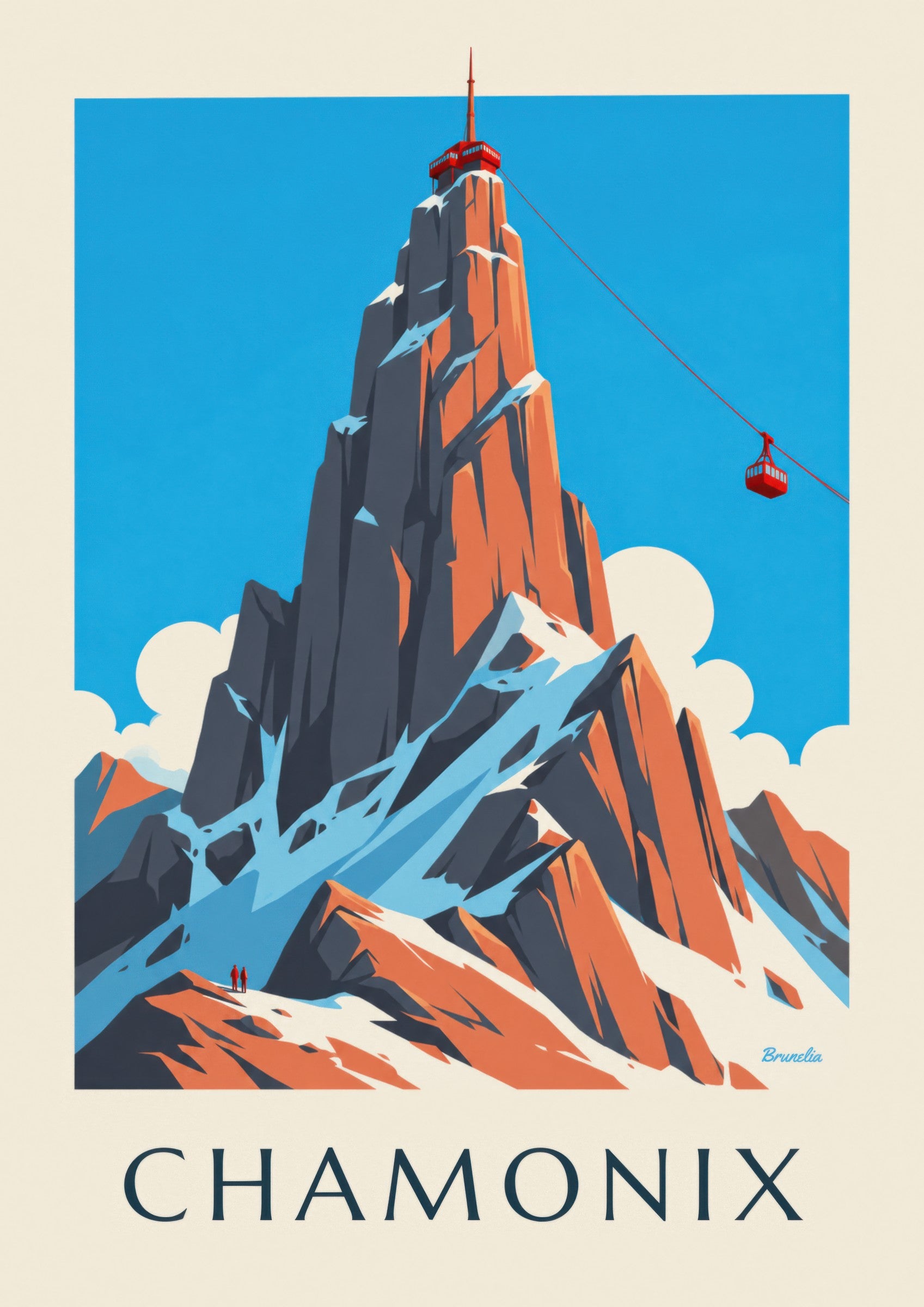 Poster Chamonix, Aiguille du Midi und Seilbahn: Detail in Nahaufnahme