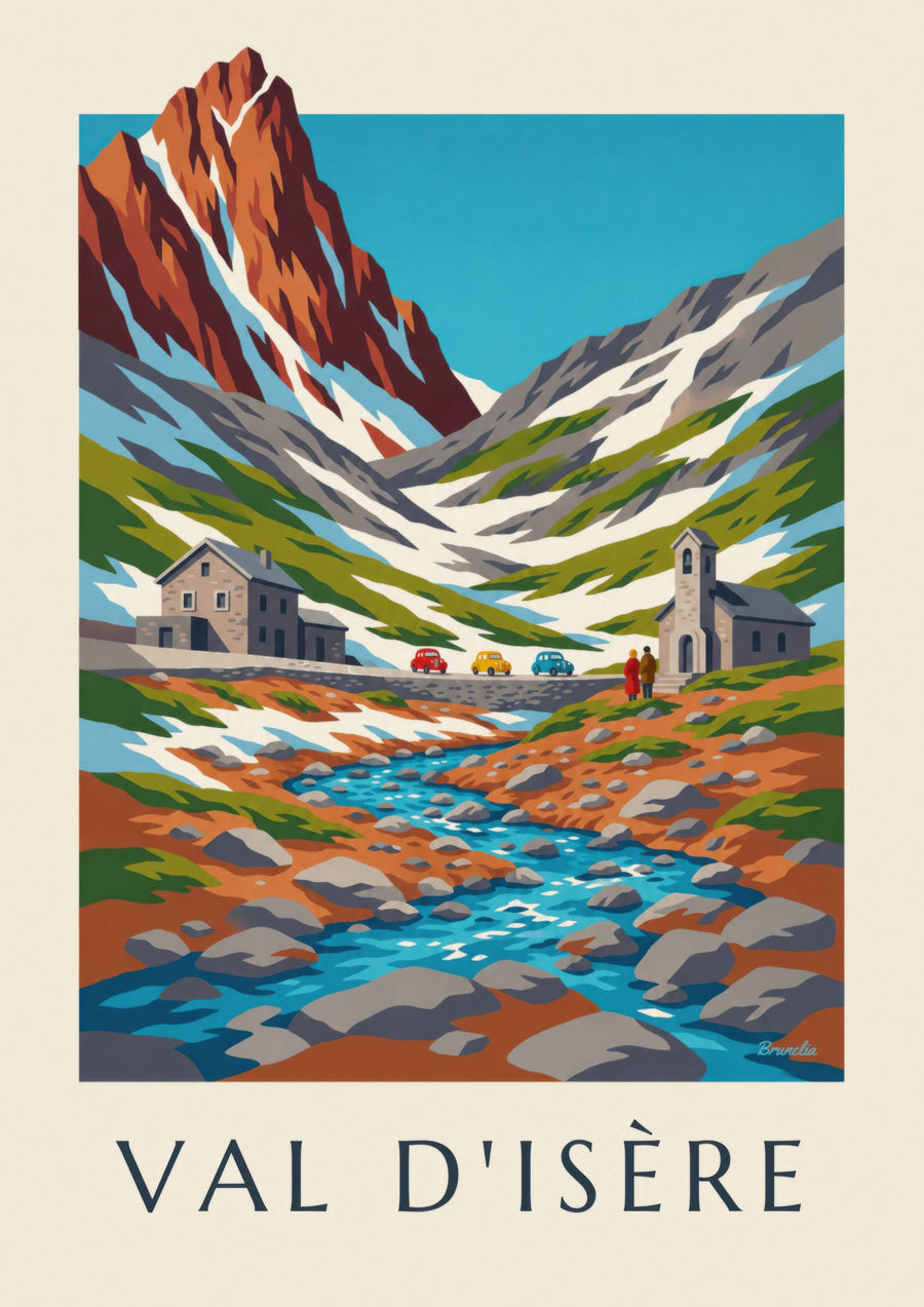Affiche Val d’Isère, col de l’Iseran et chapelle