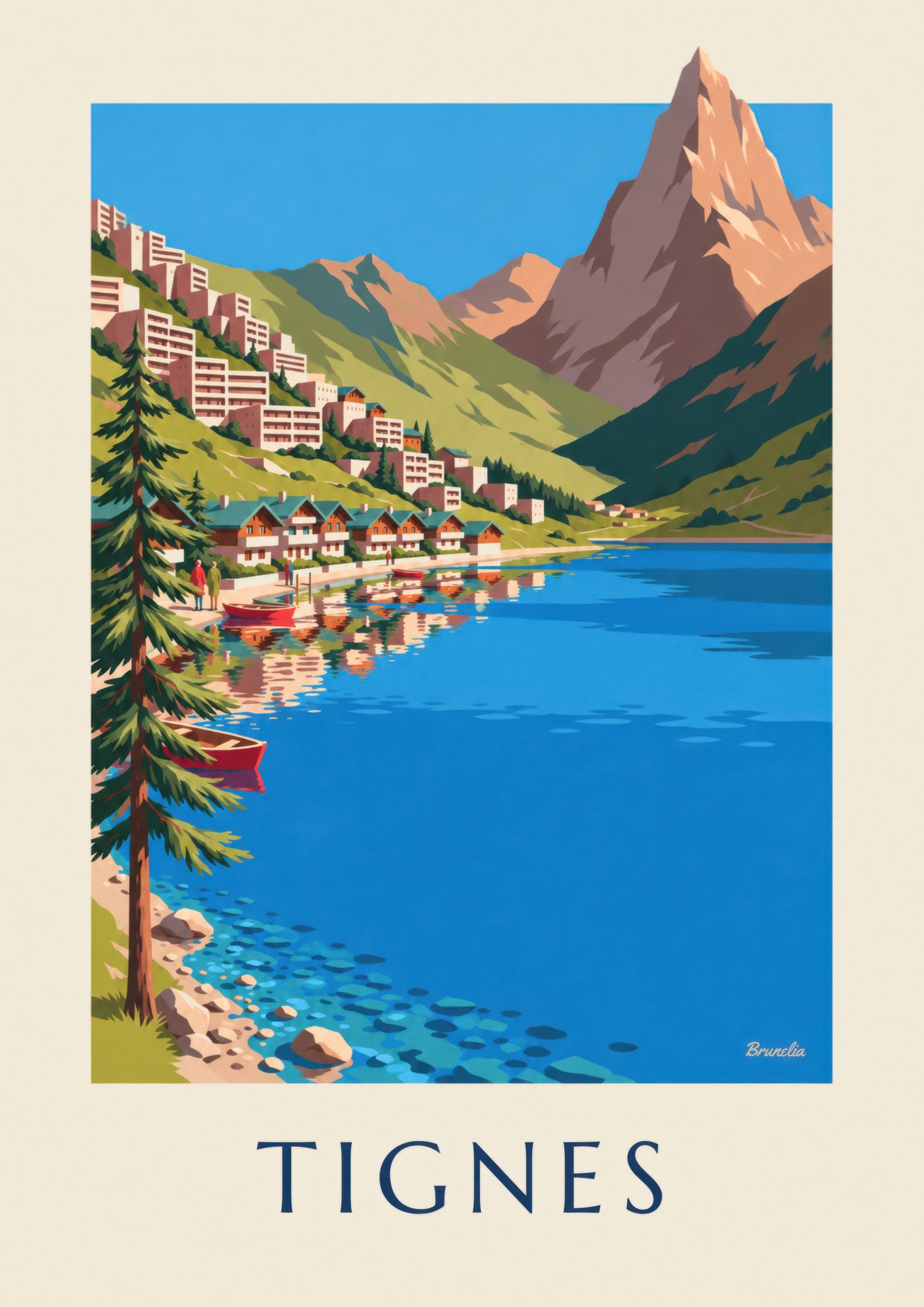 Affiche Tignes, le lac et Tignes-Le Lac en été: Detail in Nahaufnahme