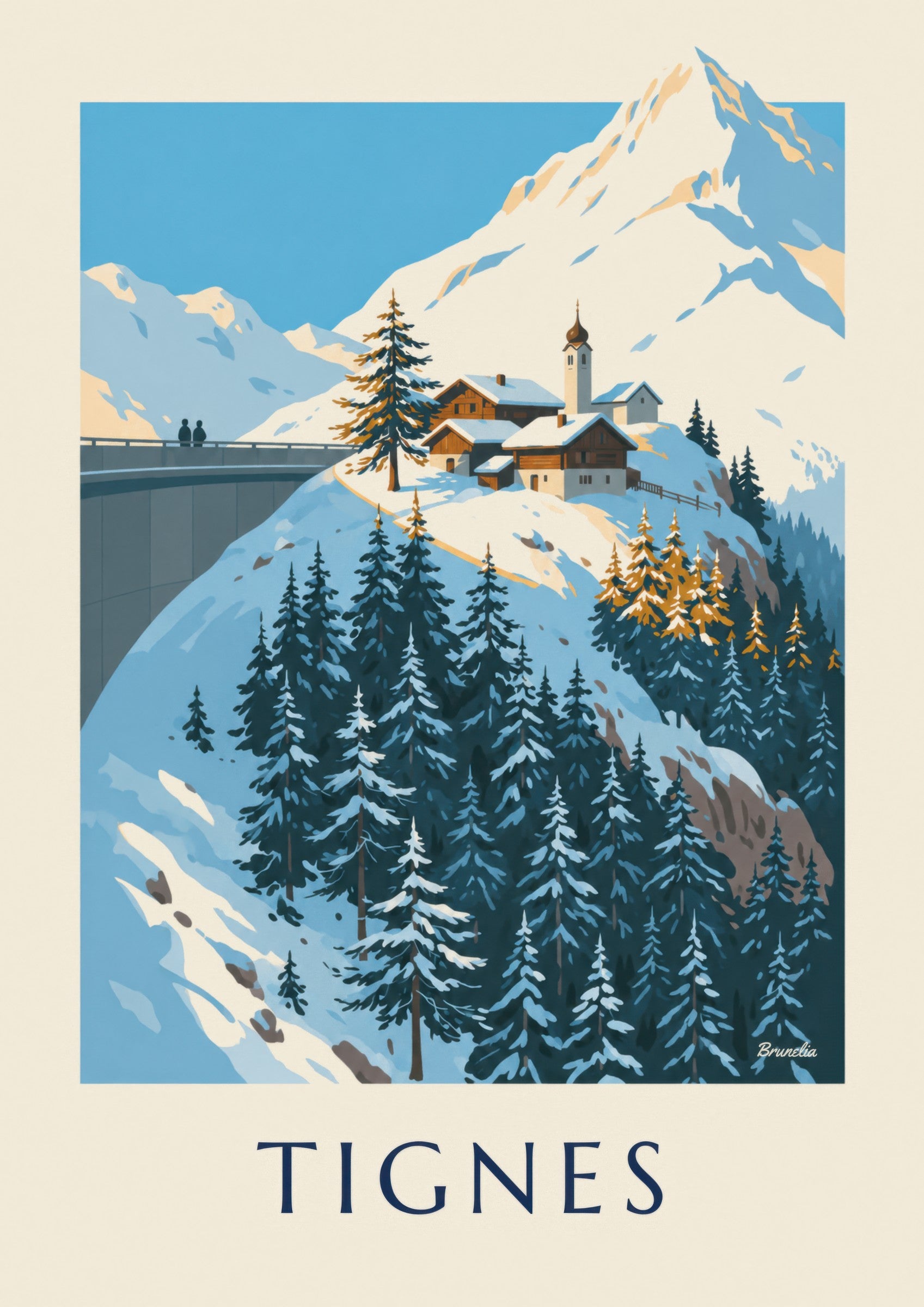 Poster Tignes 1800 e il suo campanile d’inverno: dettaglio in primo piano