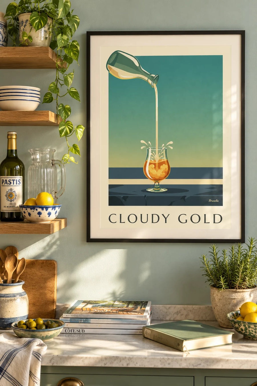 Affiche pastis et eau fraîche : encadrée au mur
