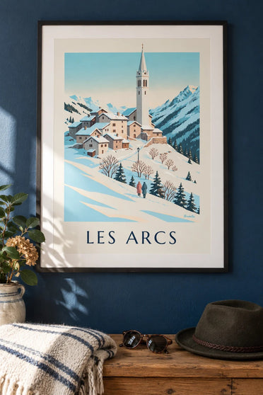 Les-Arcs-Poster: Villaroger im Schnee : gerahmt an der Wand