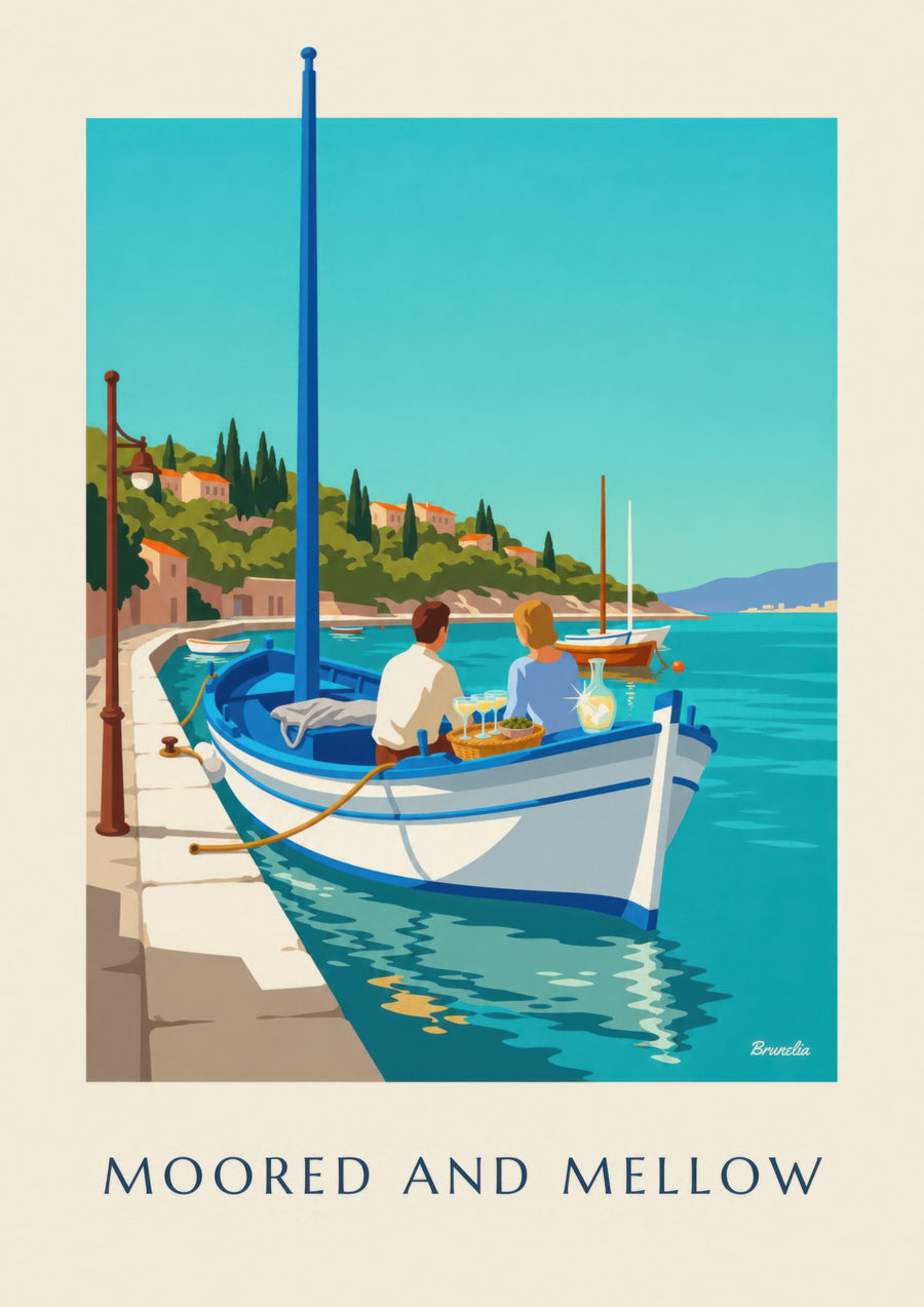 Poster mit Aperitif an Bord eines Pointu-Bootes