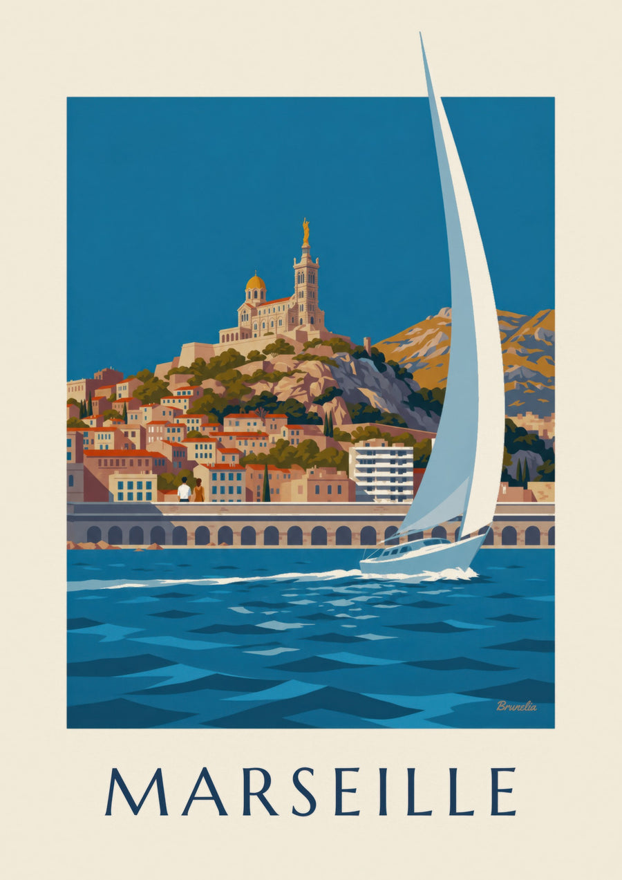 Poster von Notre-Dame-de-la-Garde vom Meer aus gesehen