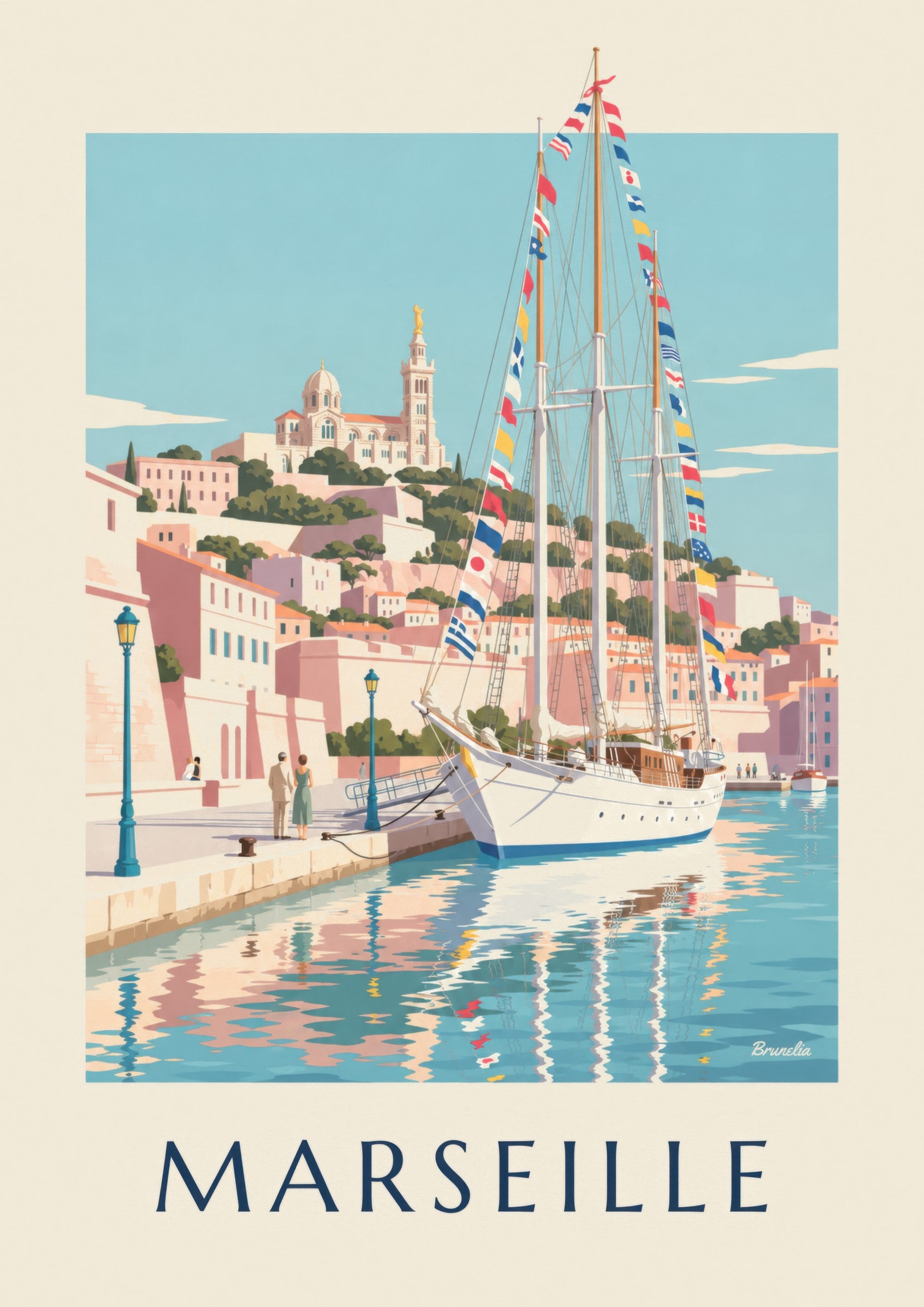 Affiche grand voilier au port de Marseille: dettaglio in primo piano