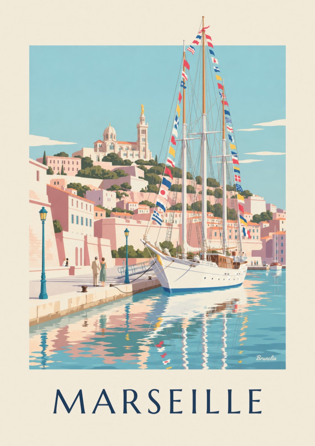 Affiche grand voilier au port de Marseille
