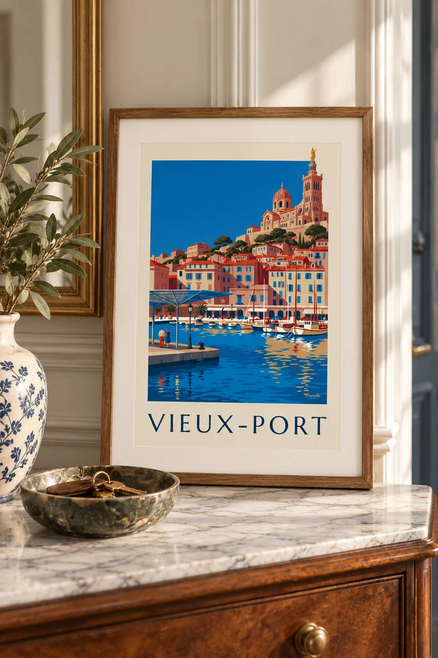 Affiche ombrière miroir du Vieux-Port de Marseille : petit format A4 encadré