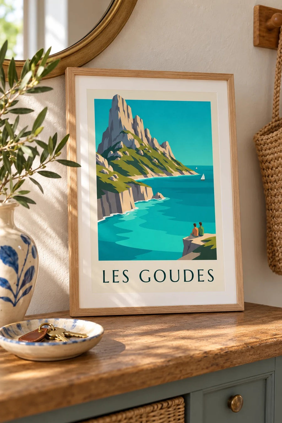 Affiche île Maïre face aux Goudes, eau turquoise : petit format A4 encadré