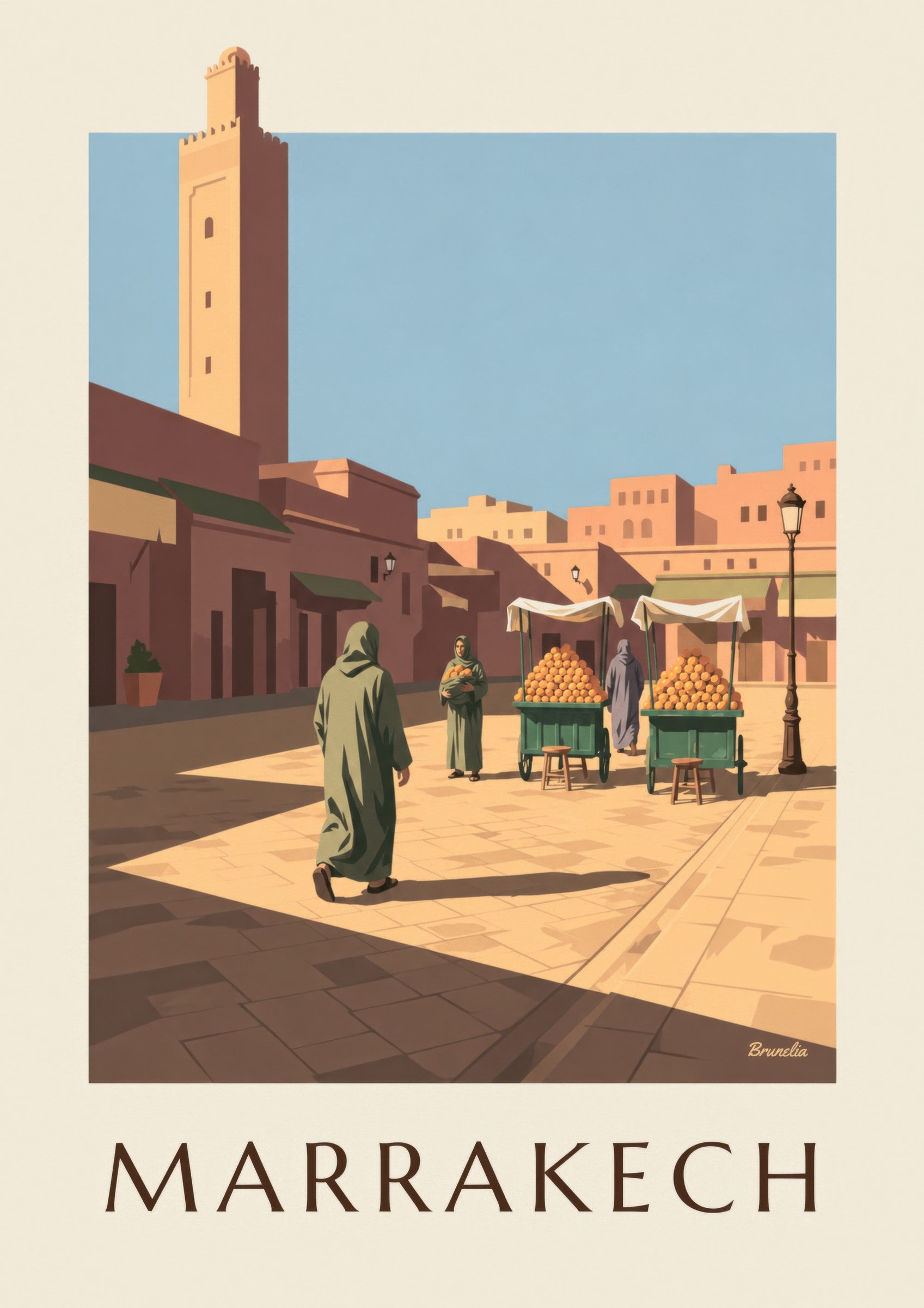 Affiche Jemaa el-Fna à Marrakech, étals d'oranges : détail en gros plan