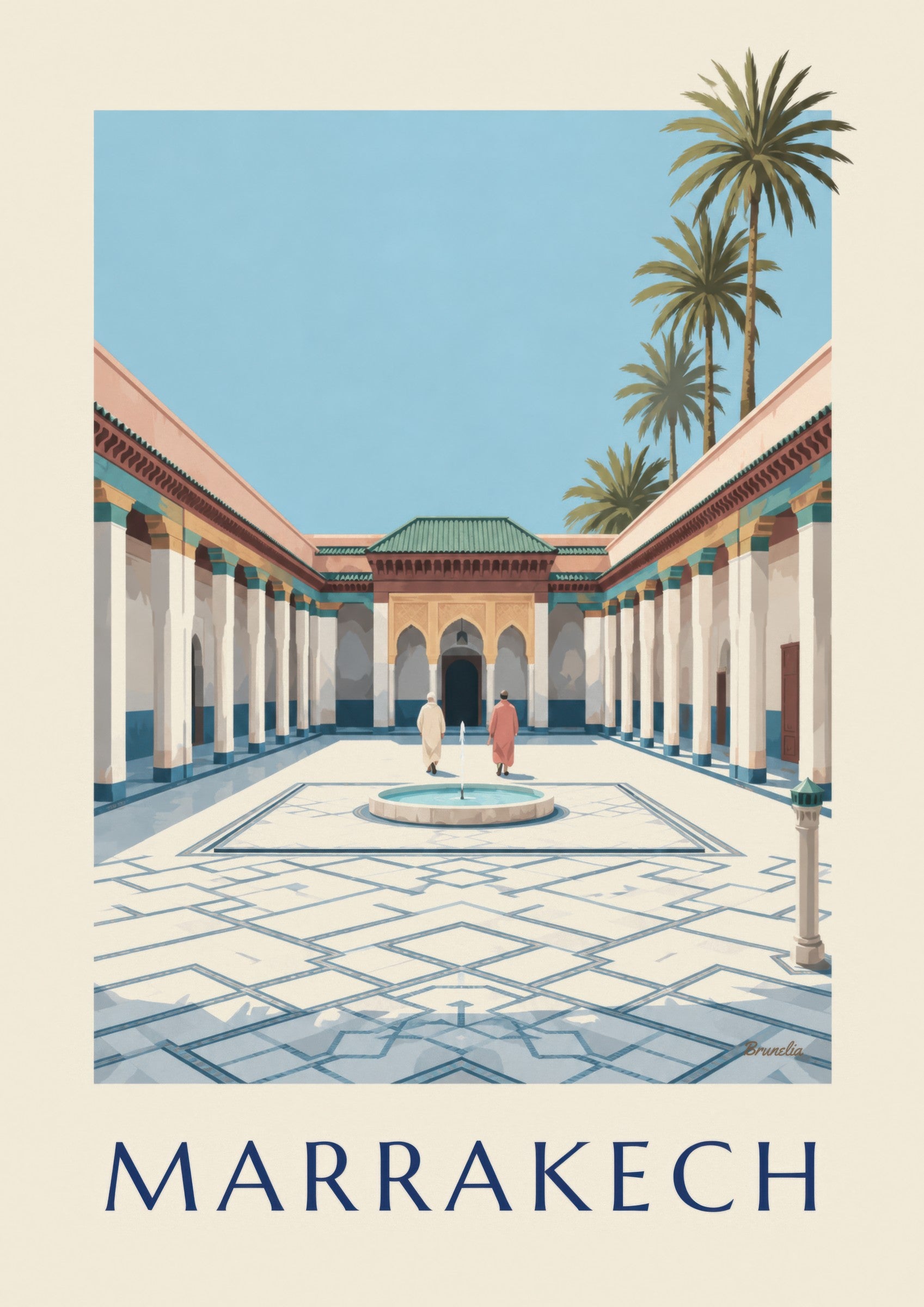 Stampa del palazzo Bahia a Marrakech: dettaglio in primo piano