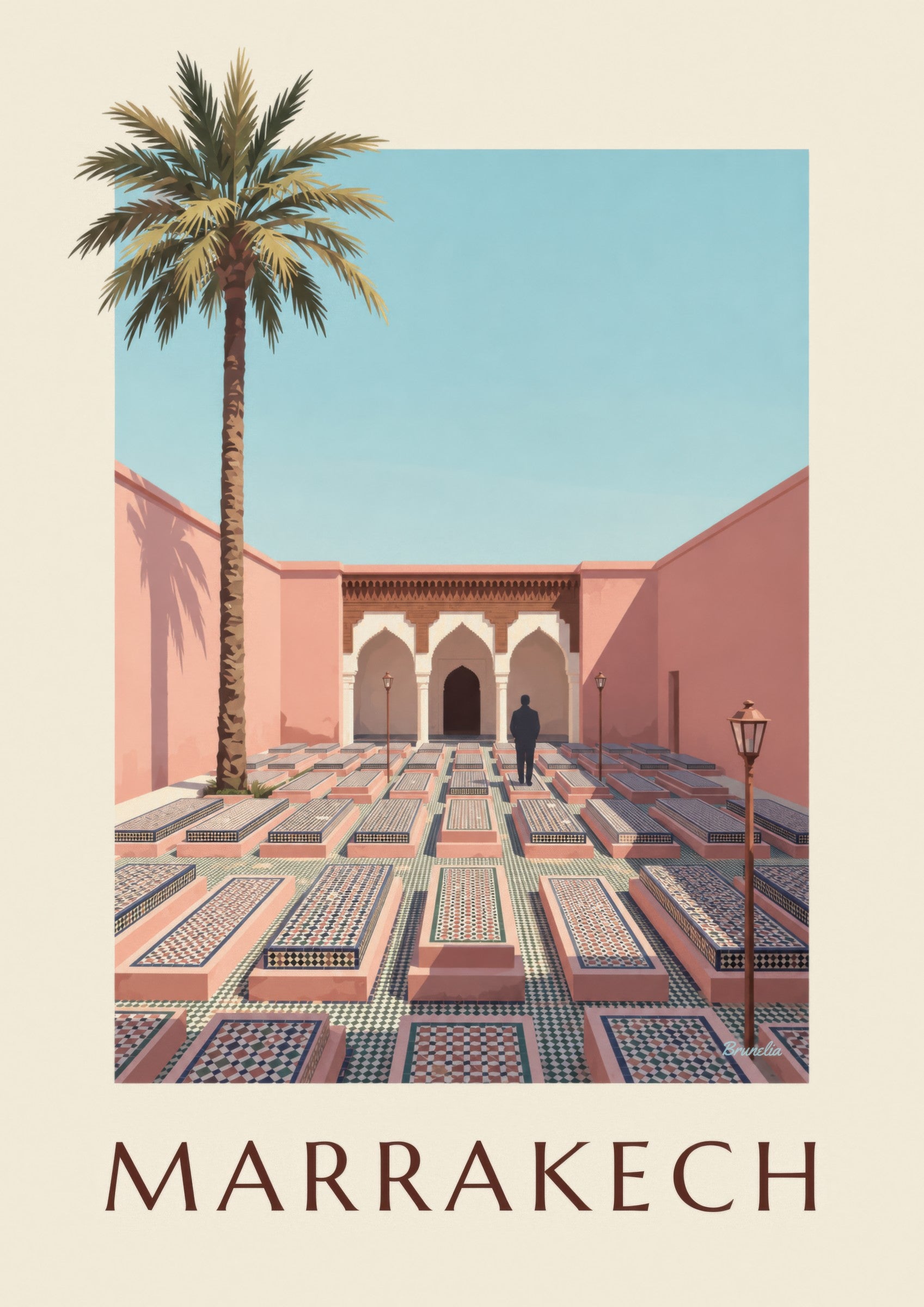 Affiche Tombeaux saadiens de Marrakech, arcades et zelliges: dettaglio in primo piano