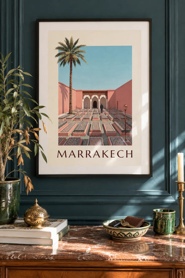Poster delle tombe saadite di Marrakech, arcate e zellige : incorniciato alla parete