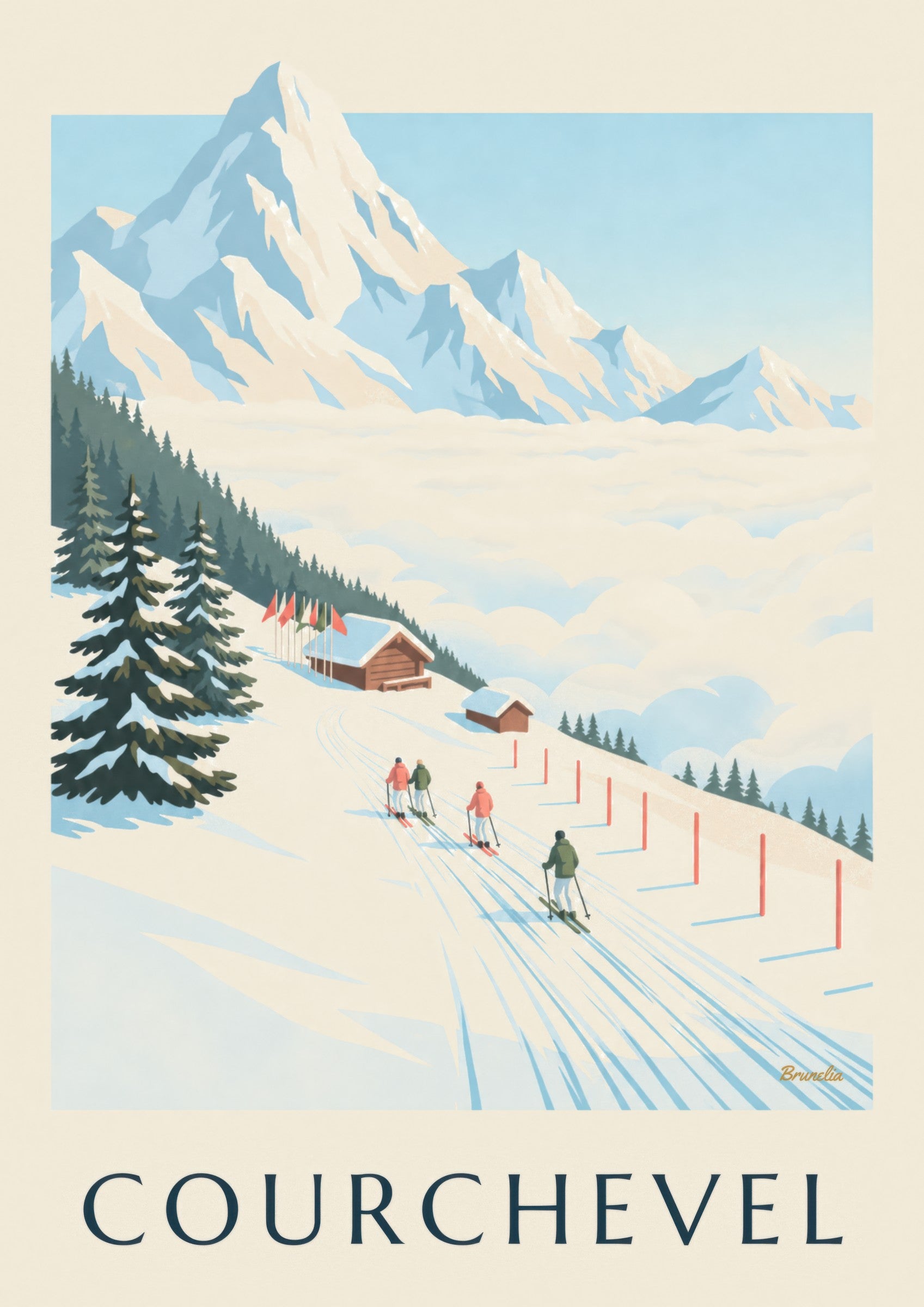 Affiche pistes de Courchevel face au Mont-Blanc: Detail in Nahaufnahme