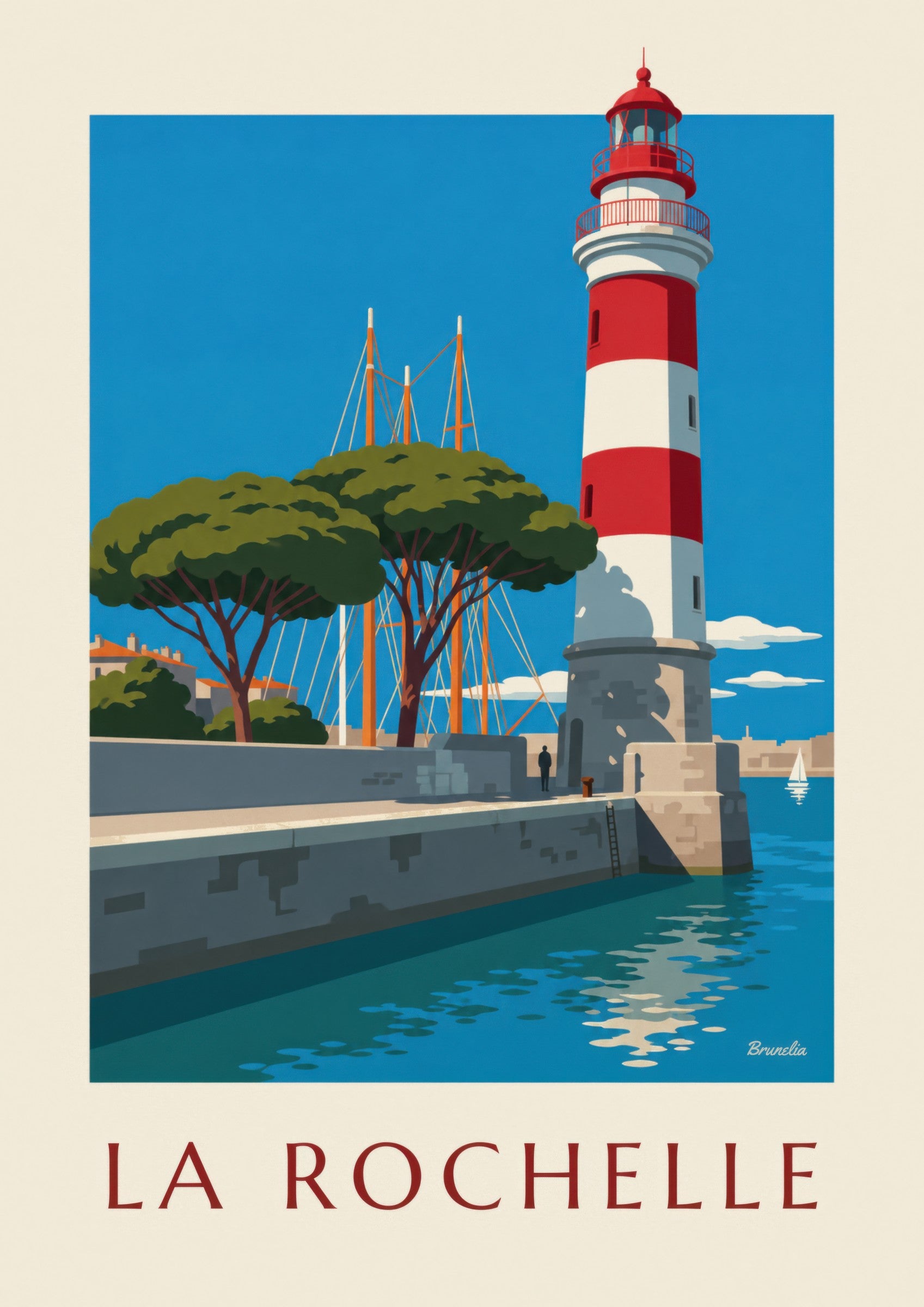 Affiche phare rouge et blanc du Gabut: dettaglio in primo piano