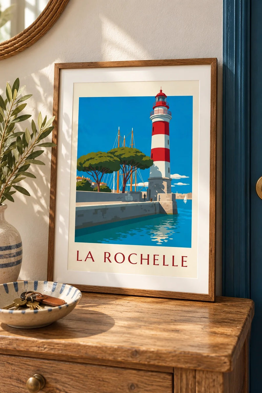 Affiche phare rouge et blanc du Gabut : petit format A4 encadré