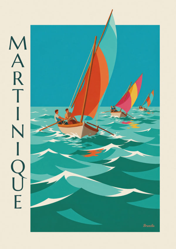 Poster Martinique mit einem Yolen-Rennen und farbenfrohen Segeln