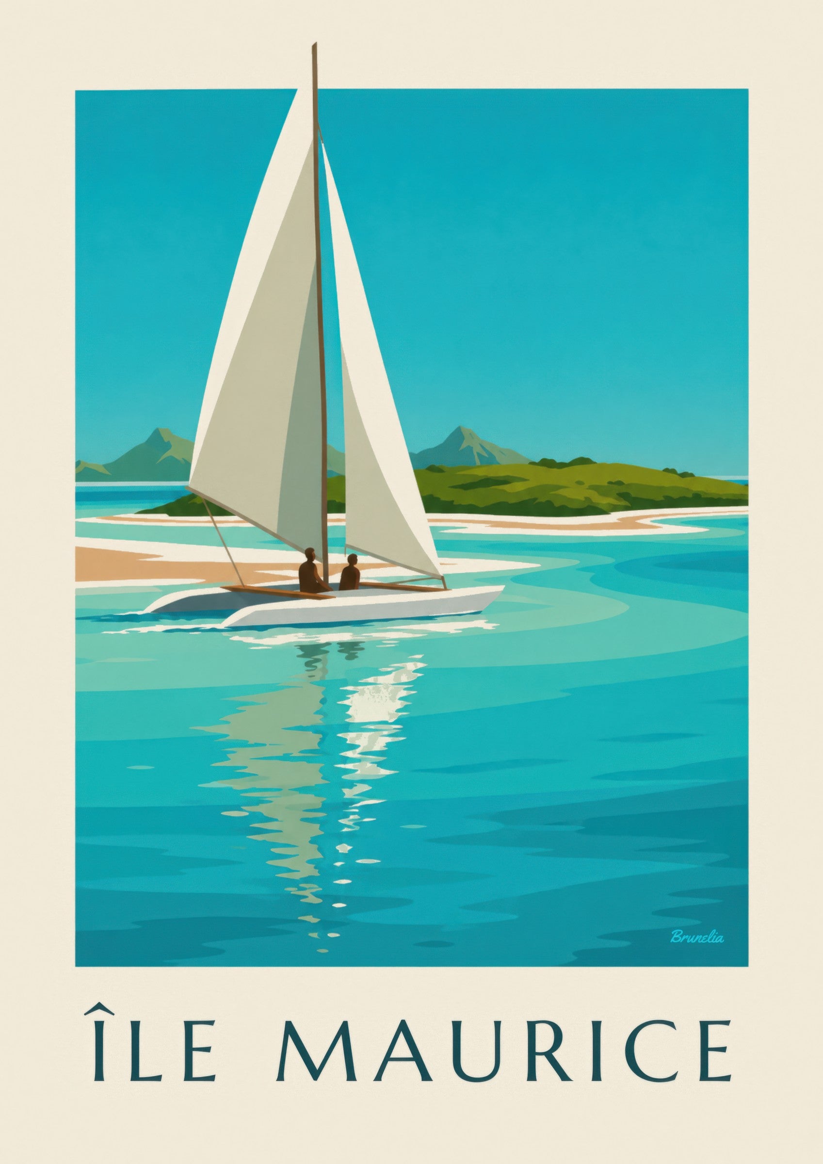 Affiche Île aux Cerfs et lagon turquoise (titre ÎLE MAURICE): Detail in Nahaufnahme