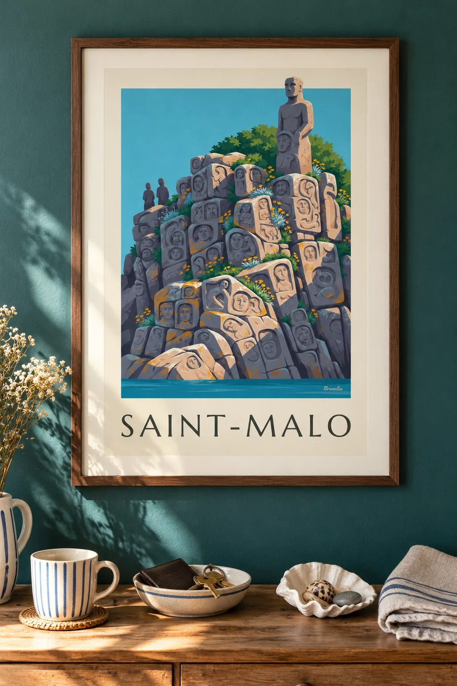 Affiche Rochers sculptés de Rothéneuf à Saint-Malo : encadrée au mur