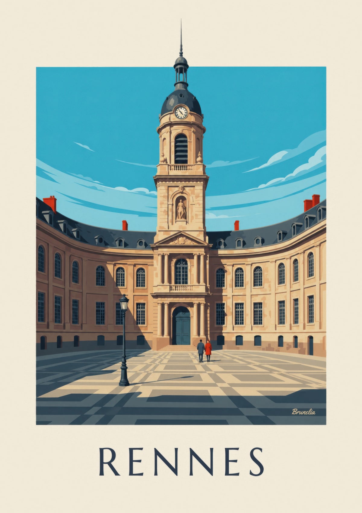 Affiche Rennes hôtel de ville et tour de l'horloge