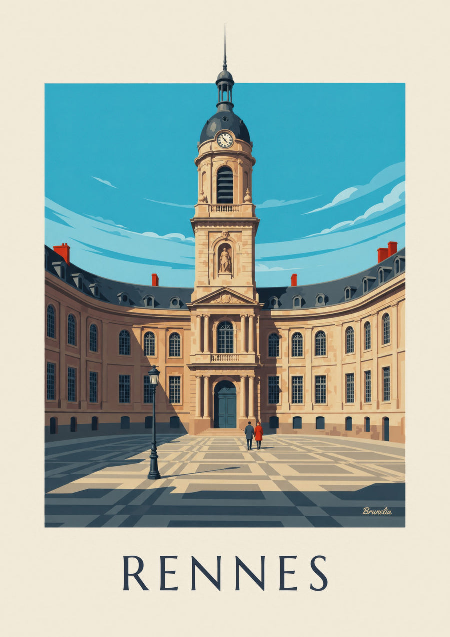 Affiche Rennes hôtel de ville et tour de l'horloge