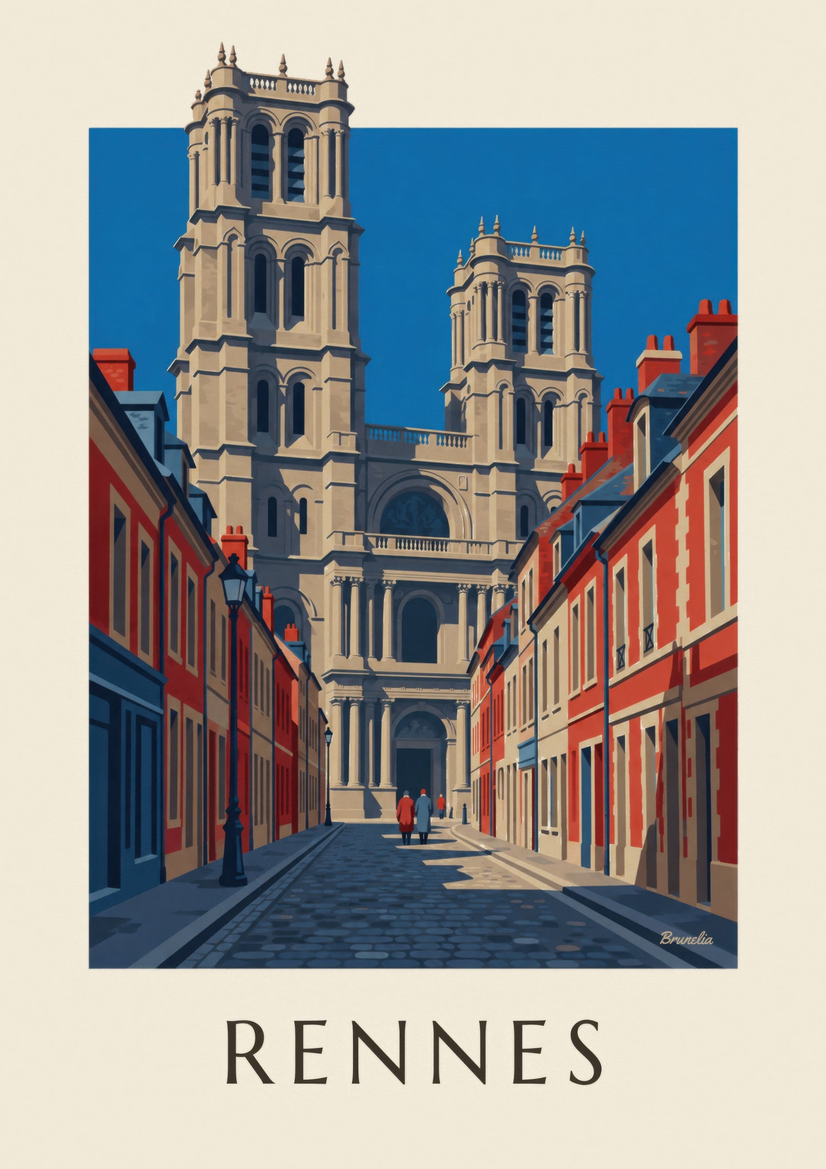 Affiche Rennes, cathédrale Saint-Pierre et ses tours: dettaglio in primo piano