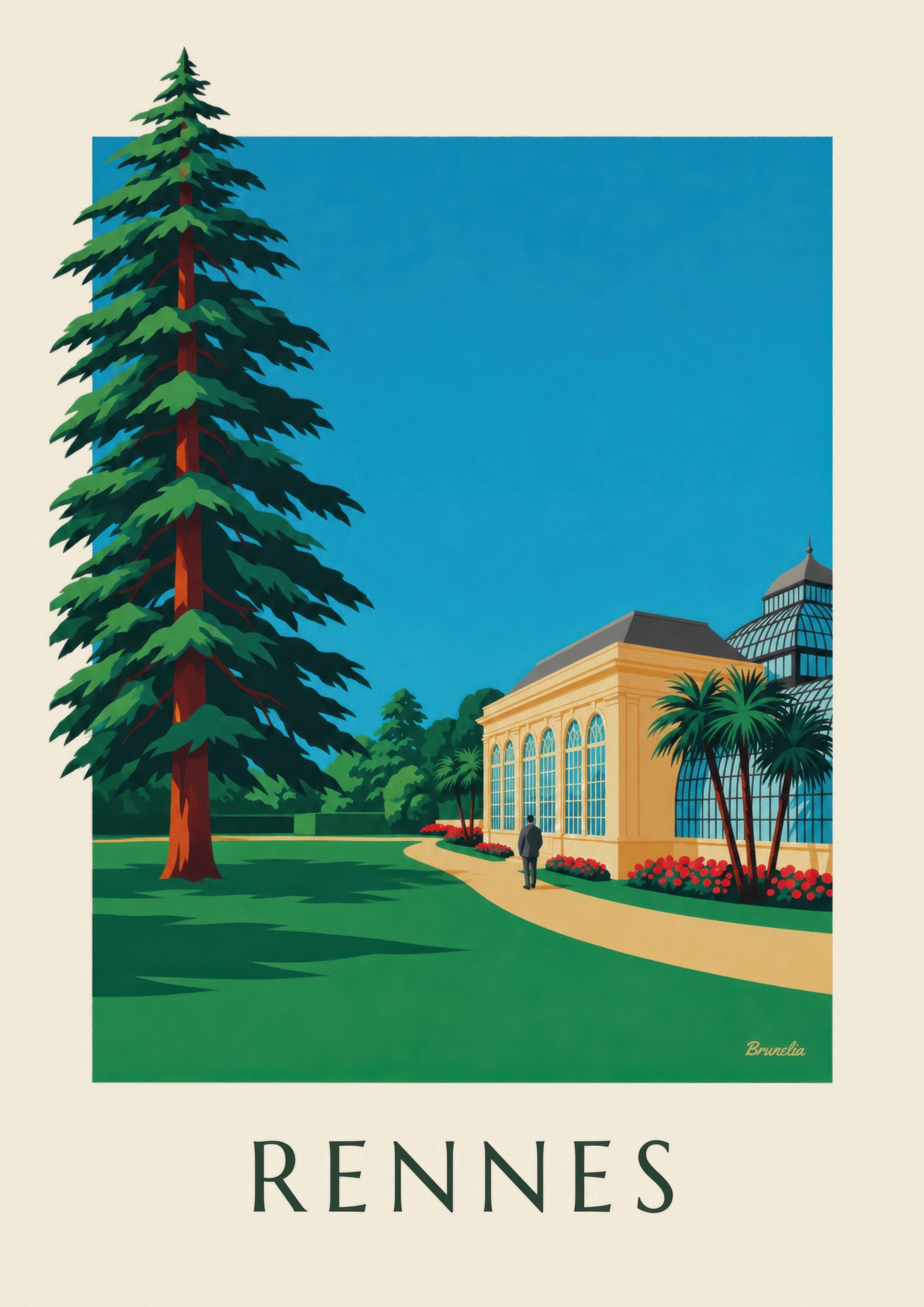 Affiche Rennes, parc du Thabor et son orangerie: dettaglio in primo piano