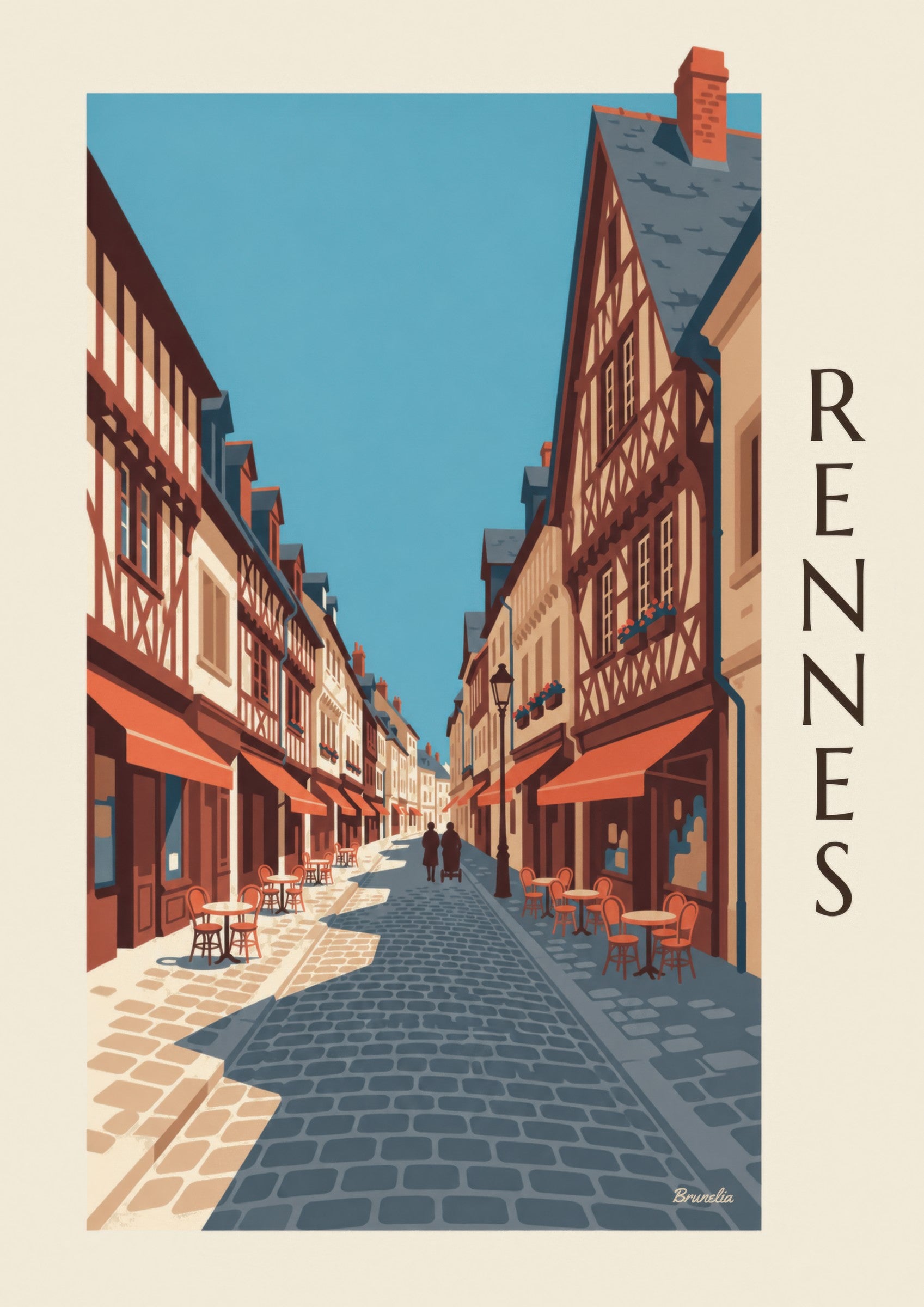 Affiche Rennes rue Saint-Georges et maisons à pans de bois: dettaglio in primo piano