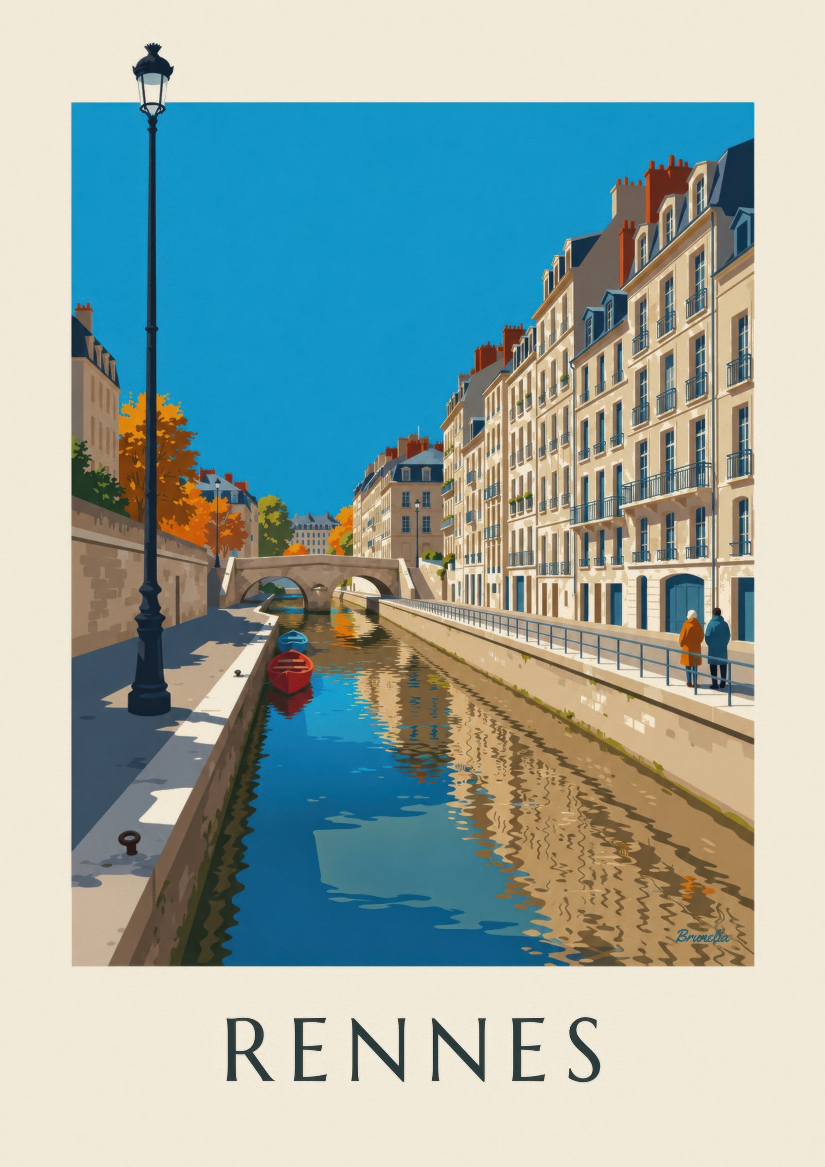 Affiche Rennes la Vilaine et le quai Émile-Zola: dettaglio in primo piano