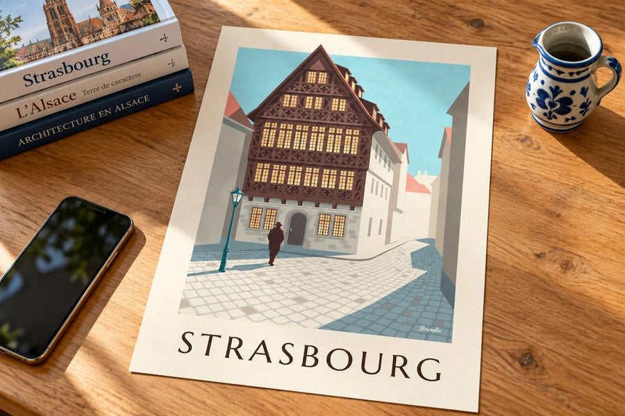 Affiche Maison Kammerzell à Strasbourg : posée sur une table