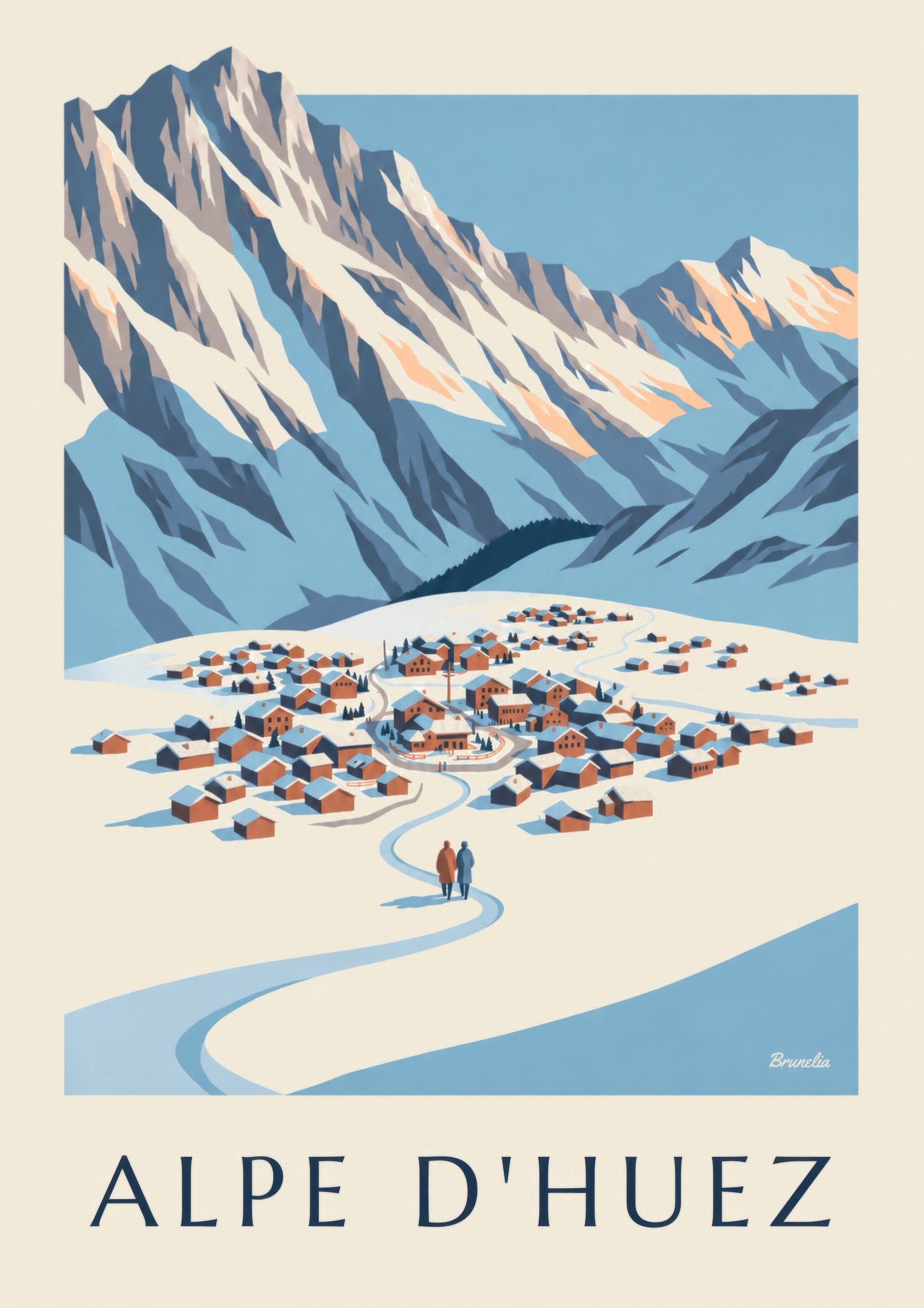 Poster dell’Alpe d’Huez vista dal Pic Blanc d’inverno: dettaglio in primo piano