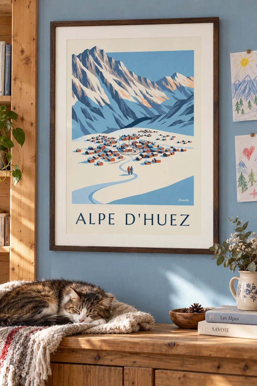 Poster dell’Alpe d’Huez vista dal Pic Blanc d’inverno : incorniciato alla parete