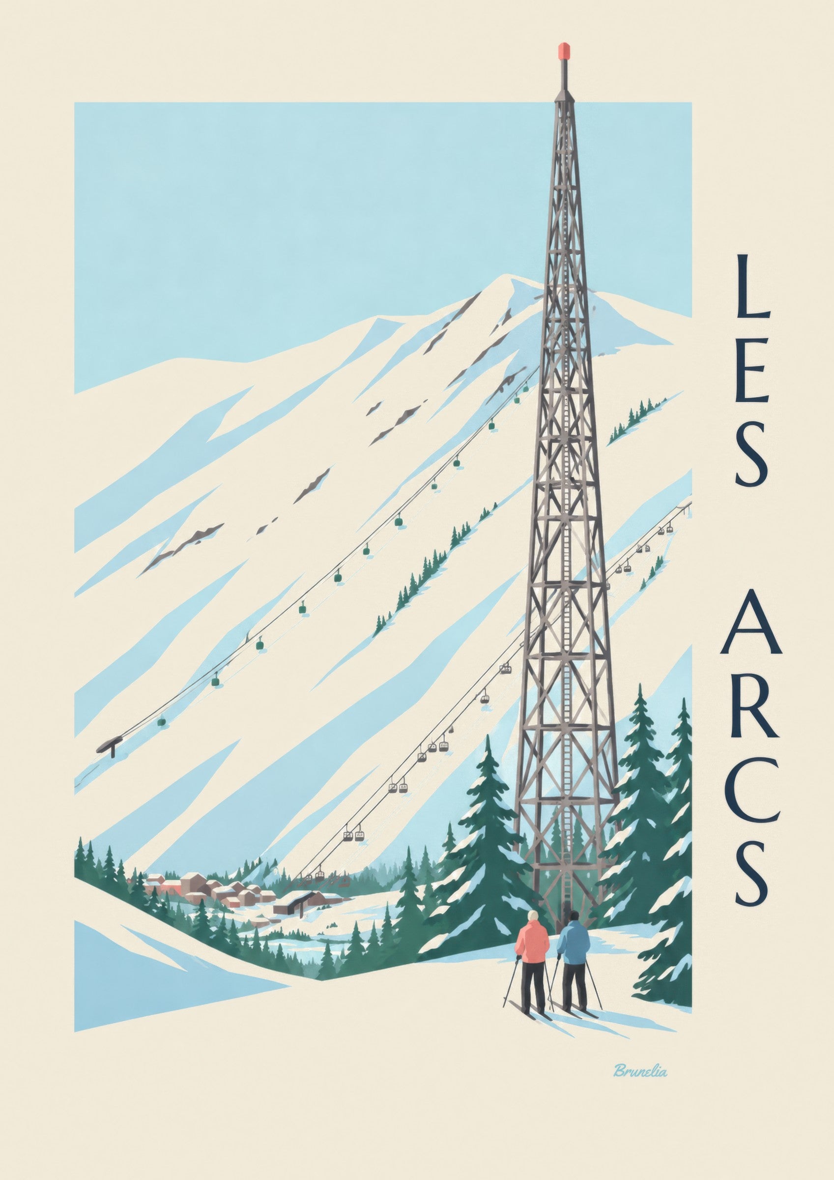 Affiche Les Arcs, Arc 1600 et ses pistes: dettaglio in primo piano