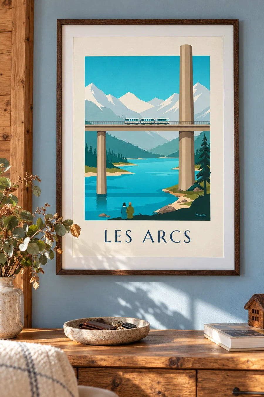 Affiche Les Arcs, funiculaire sur viaduc : encadrée au mur