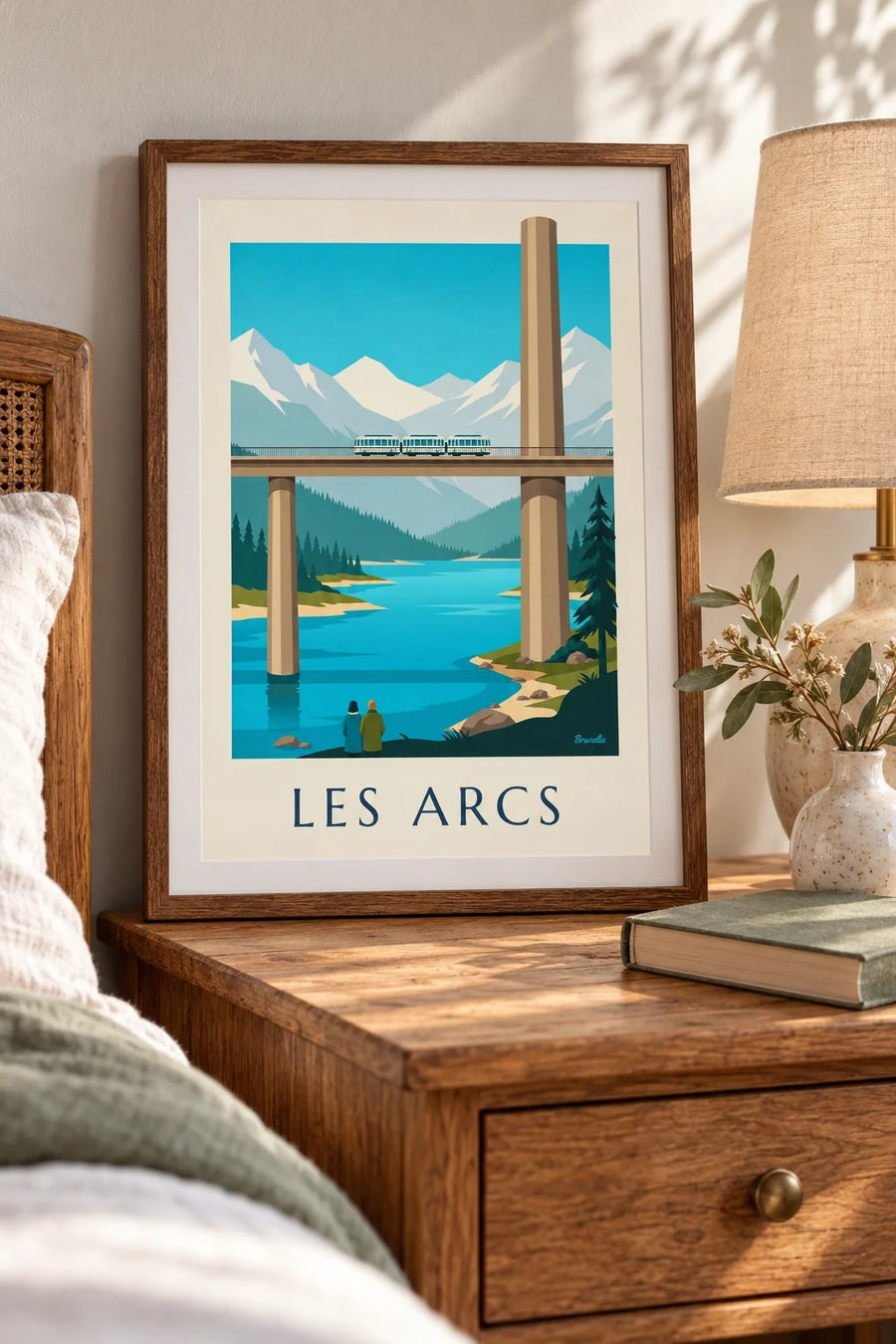 Affiche Les Arcs, funiculaire sur viaduc : petit format A4 encadré