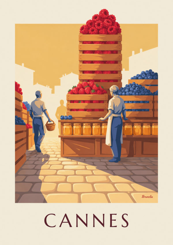 Affiche marché Forville à Cannes, fruits rouges