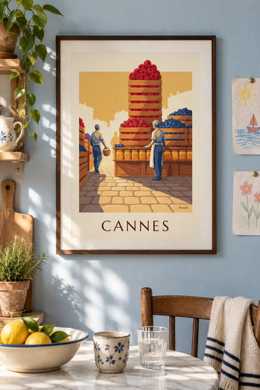Poster Forville-Markt in Cannes mit roten Früchten : gerahmt an der Wand