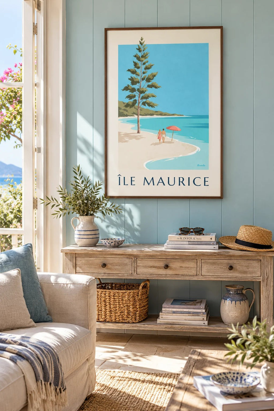 Poster Mauritius, spiaggia di Blue Bay (titolo ÎLE MAURICE) : incorniciato alla parete