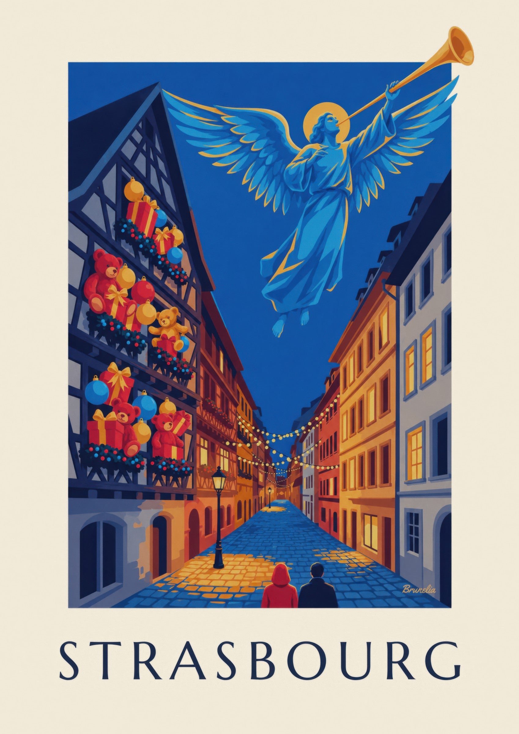 Affiche Strasbourg à Noël, ange lumineux : détail en gros plan