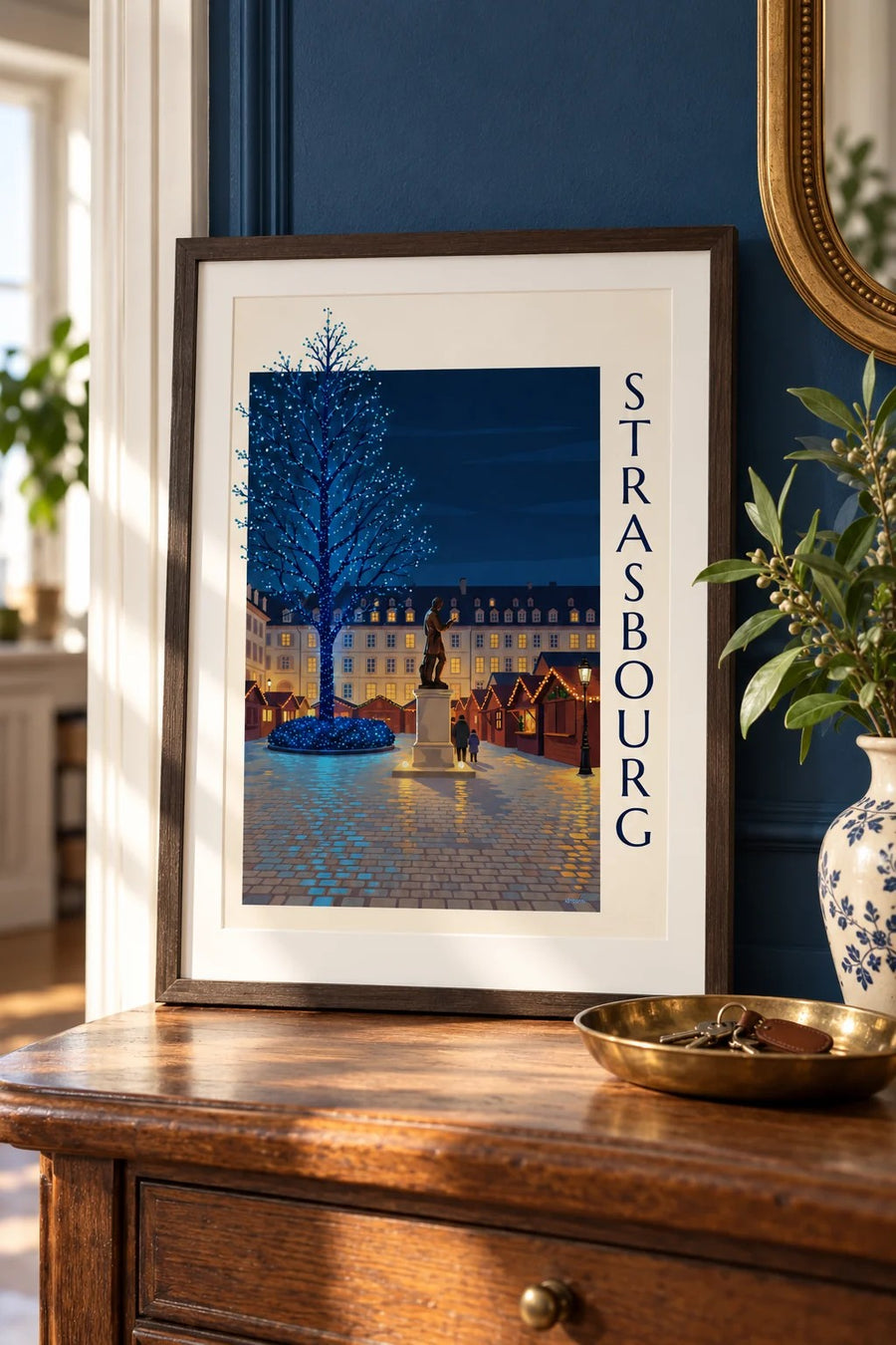 Affiche Noël à Strasbourg, place Gutenberg : petit format A4 encadré