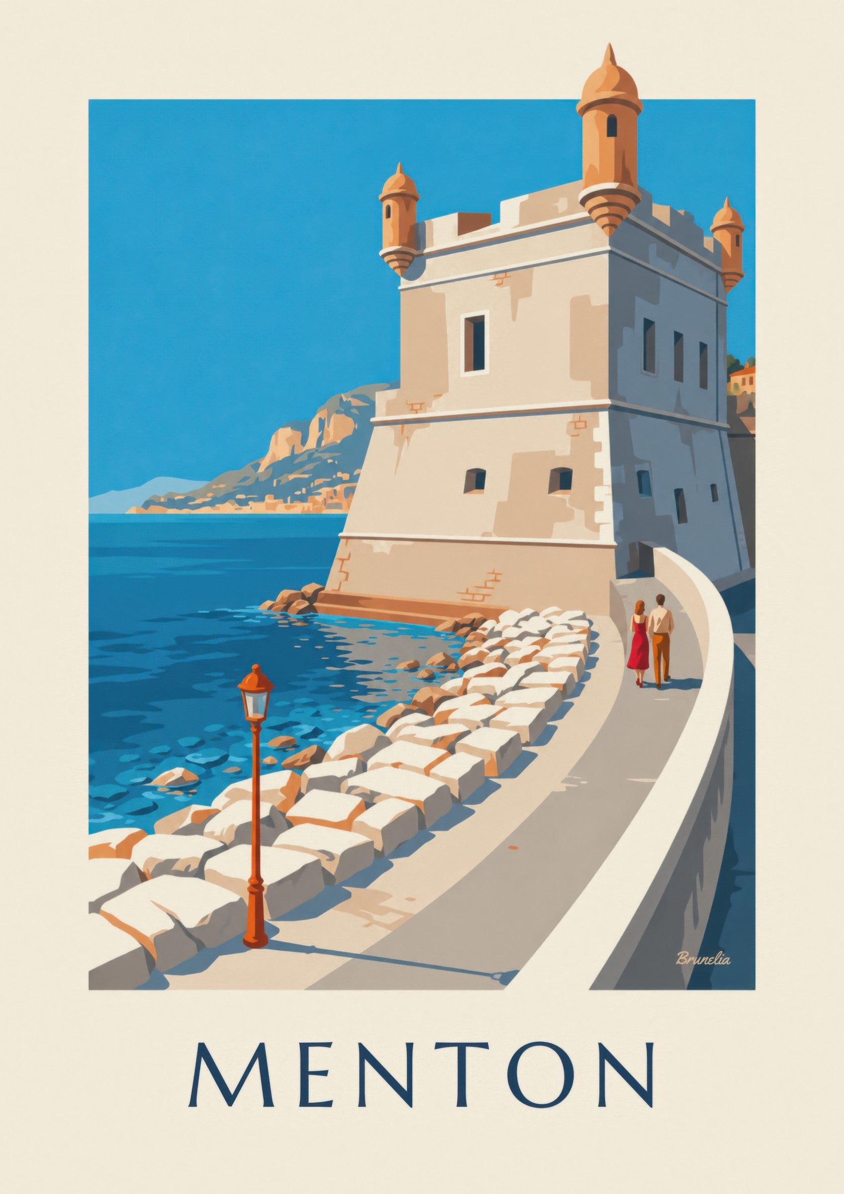 Affiche Bastion du vieux port de Menton en bord de mer : détail en gros plan