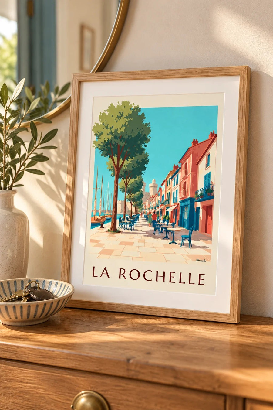 Poster del Gabut a La Rochelle, con case colorate : piccolo formato A4 con cornice