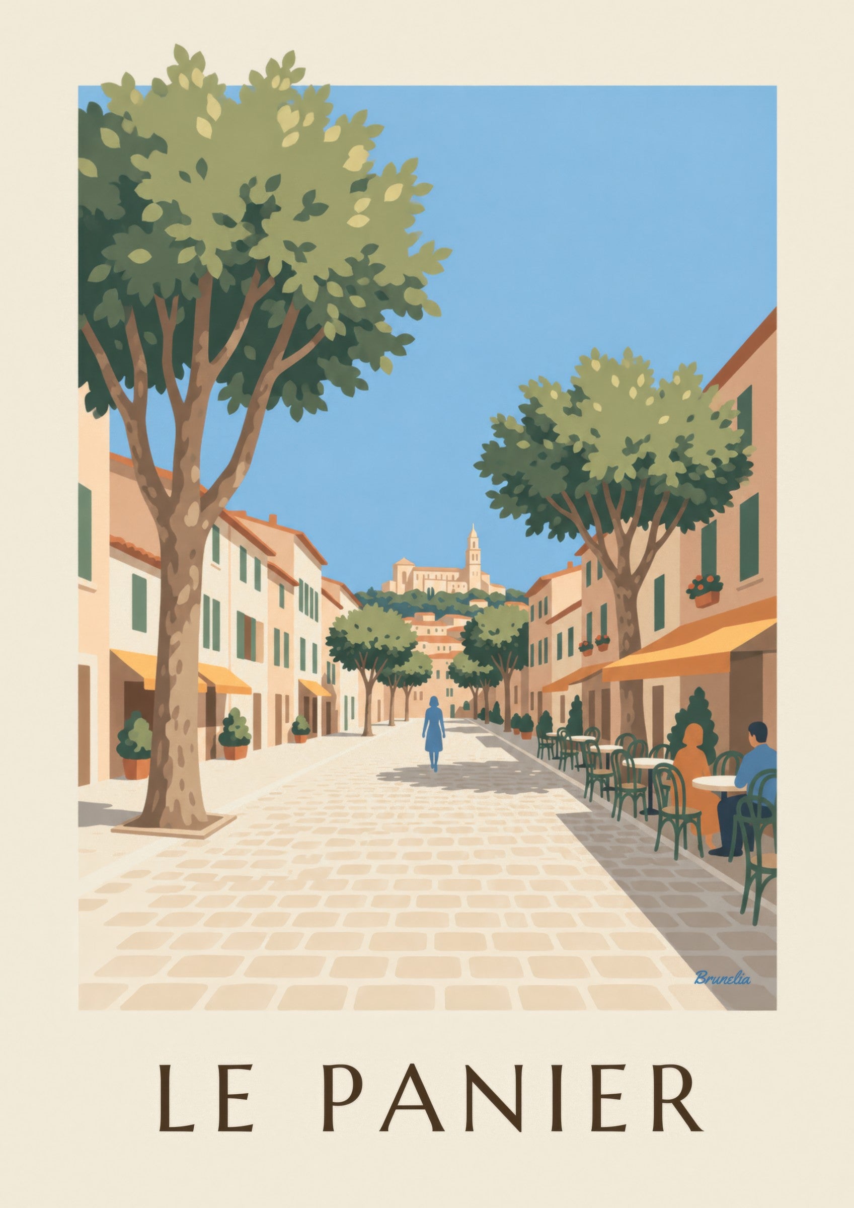 Affiche place de Lenche au Panier, terrasses et platanes: Detail in Nahaufnahme