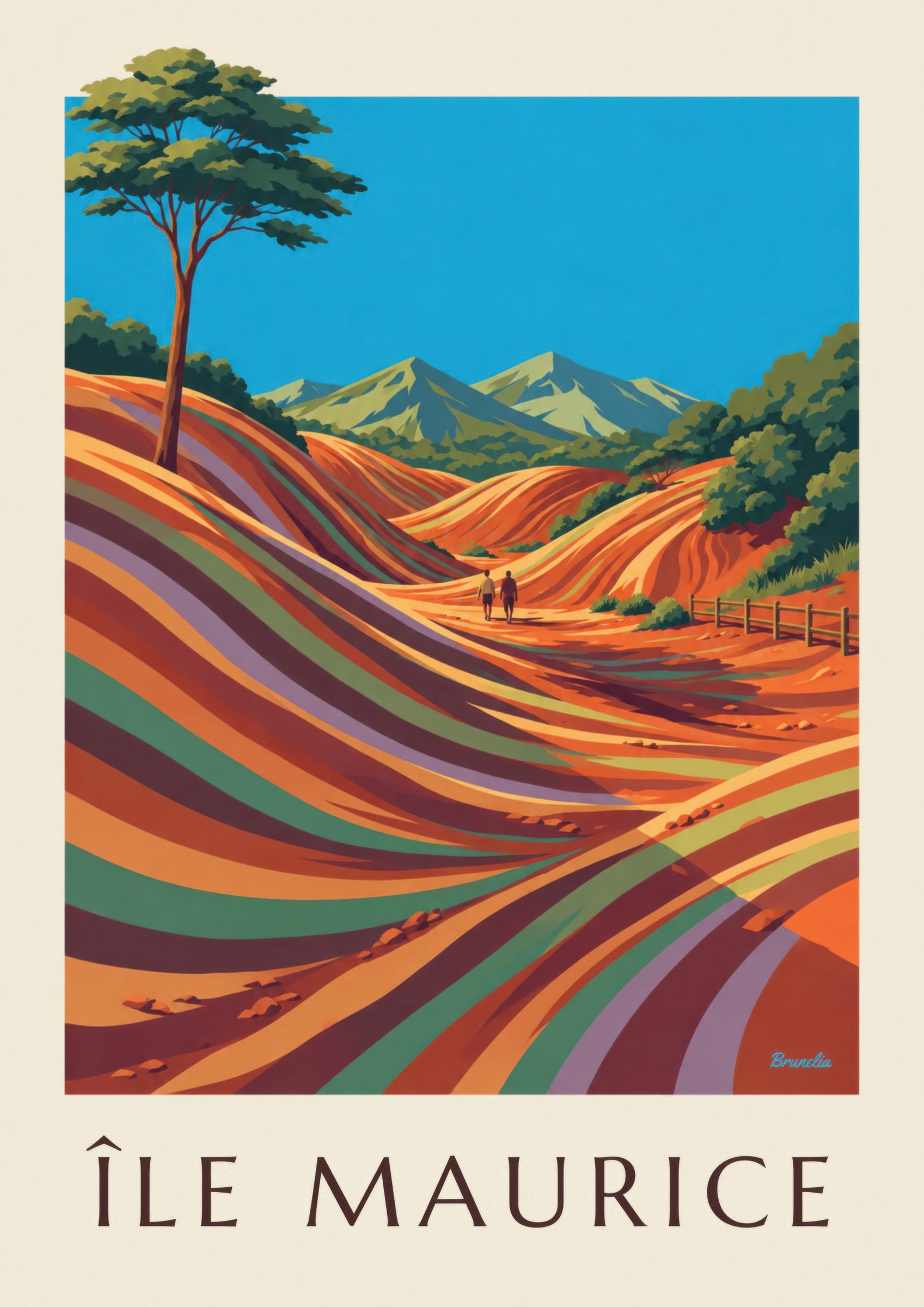 Affiche Île Maurice Chamarel terres des 7 couleurs (titre ÎLE MAURICE): Detail in Nahaufnahme
