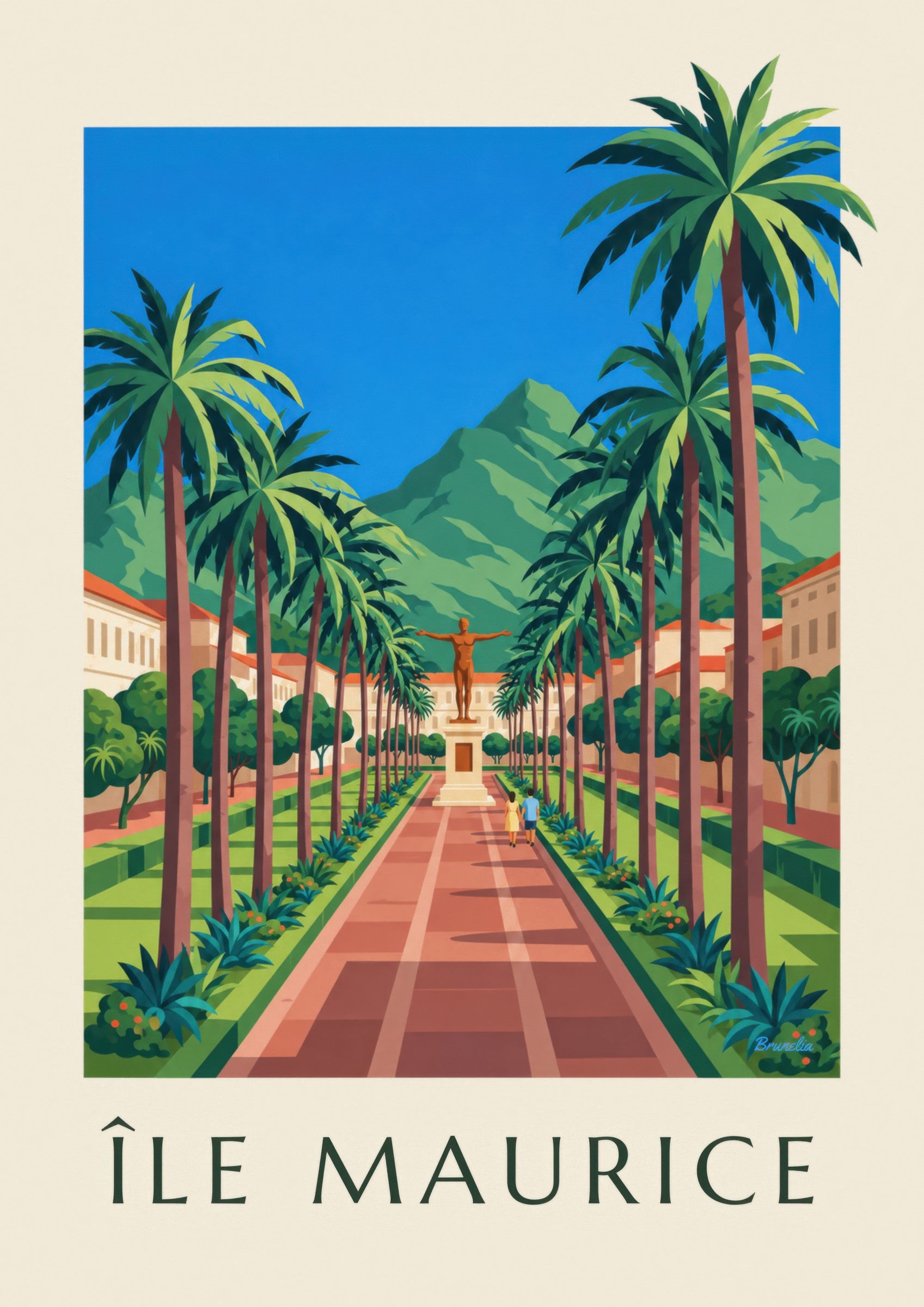 Affiche Port-Louis, place d'Armes et palmiers (titre ÎLE MAURICE): Detail in Nahaufnahme
